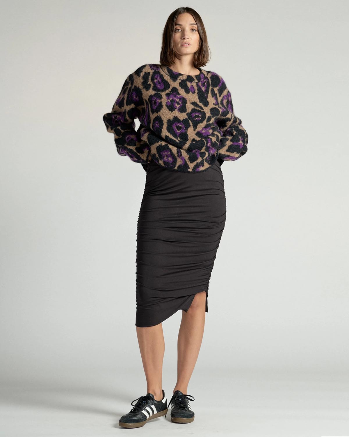 Ragdoll LA Draped Jersey Midi Skirt Black