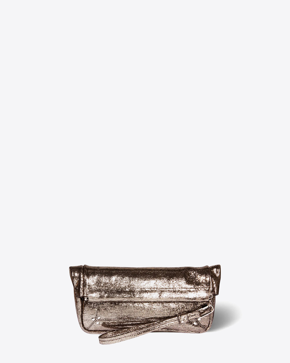 Pochette Clic Clac L Soft Jérôme Dreyfuss lamée champagne. 
