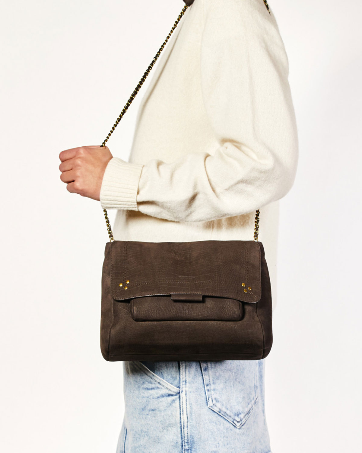 Sac Lulu L croco moka Jérôme Dreyfuss. Porté épaule.