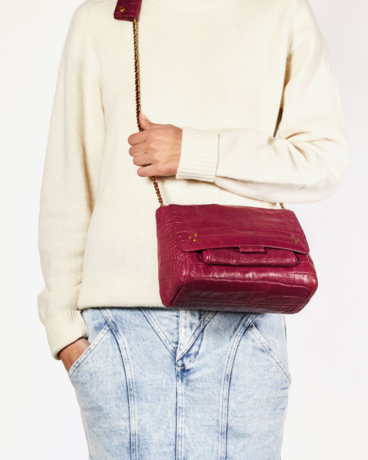 Image du produit J&eacute;r&ocirc;me Dreyfuss Collection Sac Lulu M Lambskin Croco Bordeaux   - 6
