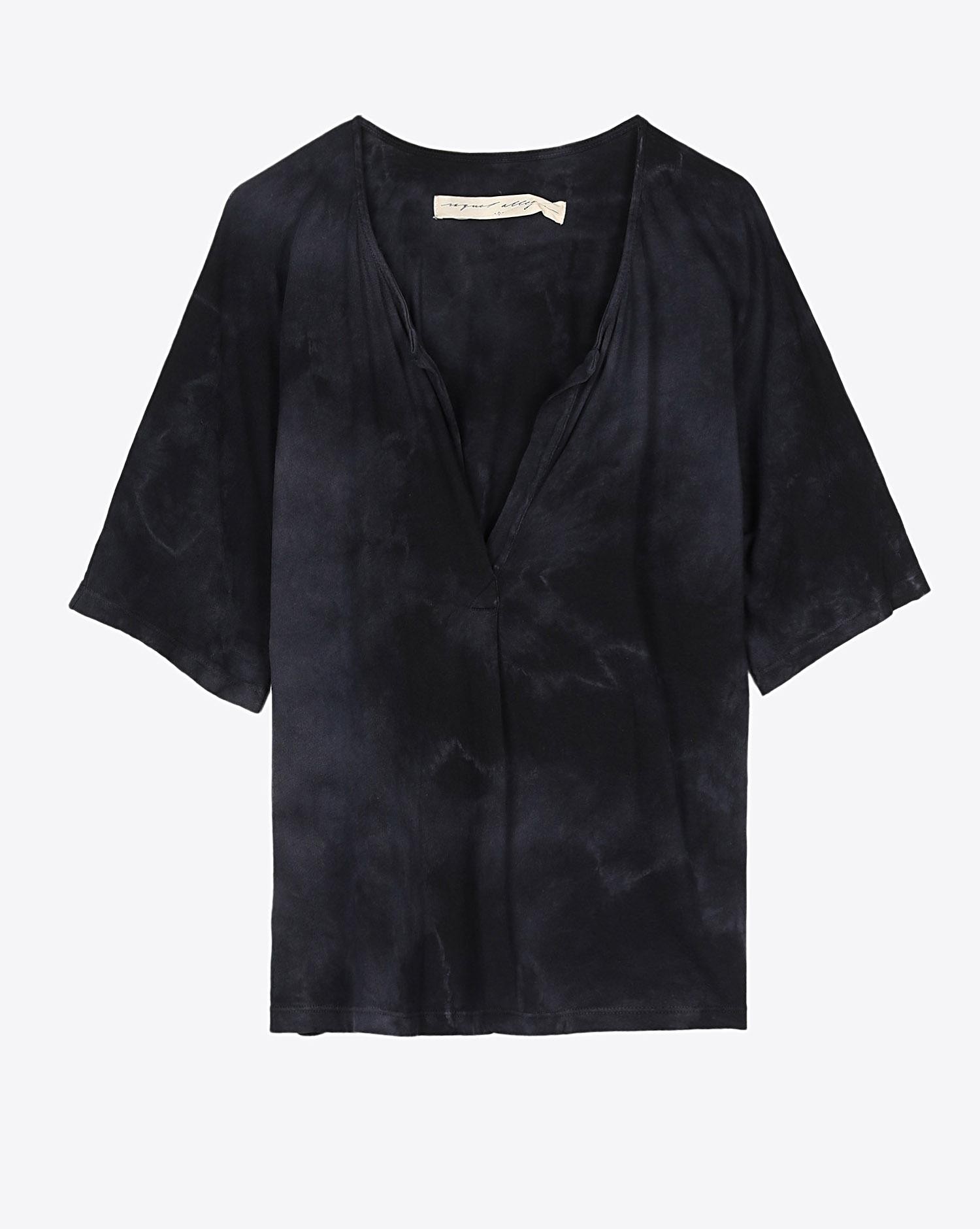 Raquel Allegra Pré-Collection Henley Tee - Black Tie Dye  