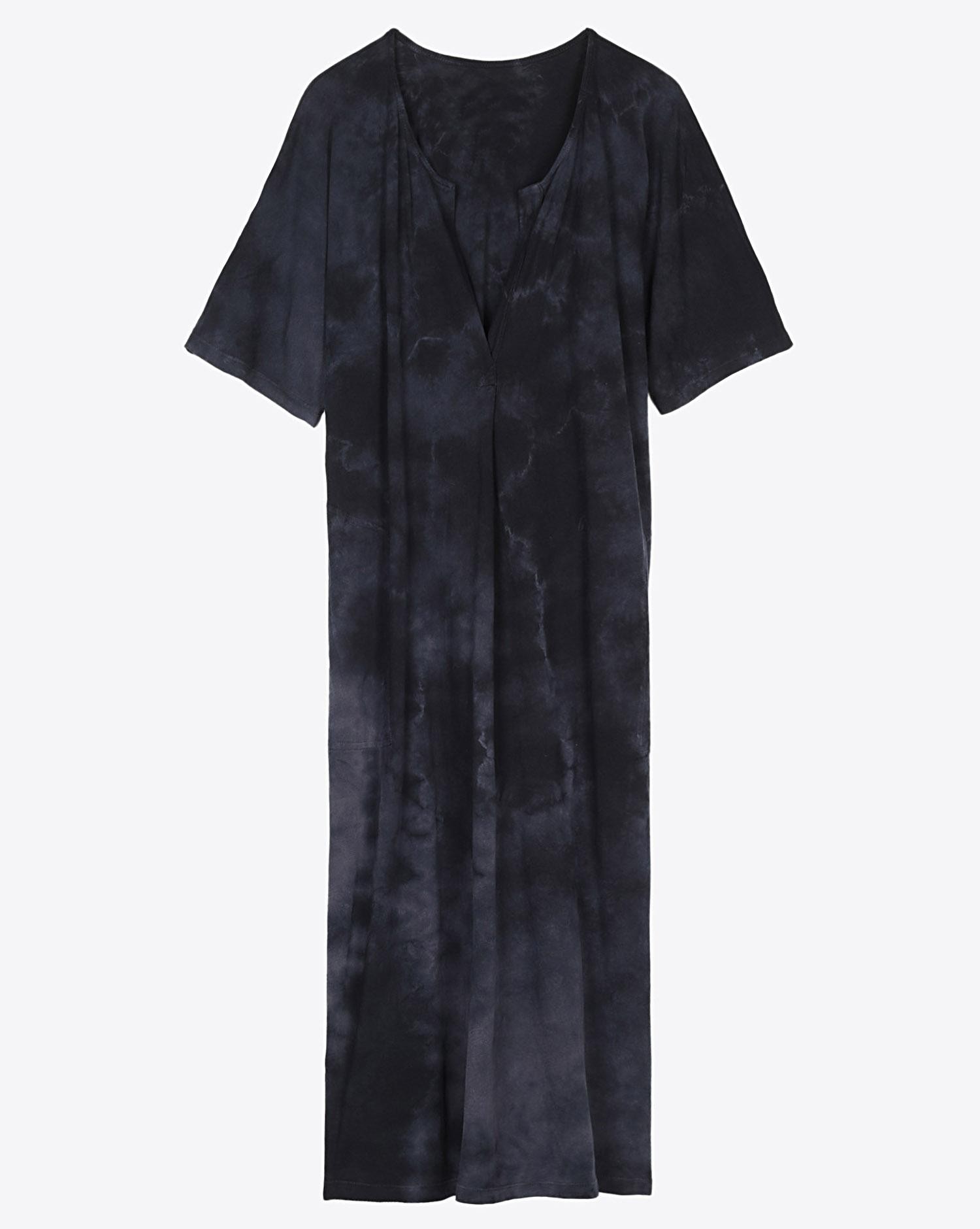 Raquel Allegra Pré-Collection Henley Dress - Black Tie Dye  