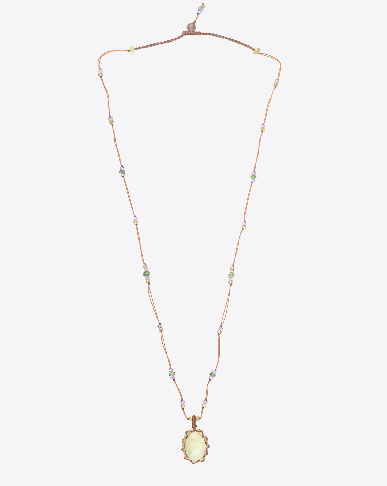 Sharing Collier Court TIBETAN Sur Cordon Tabac - Prehnite  