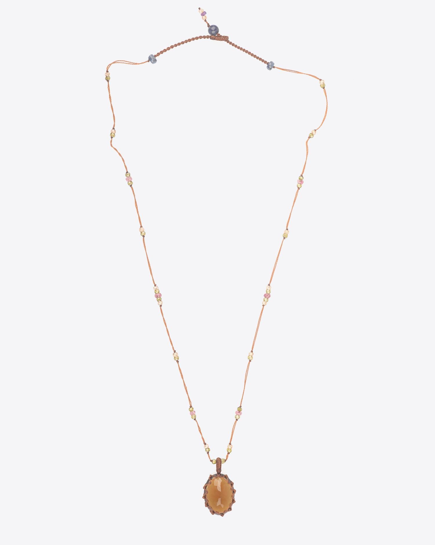 Image du produit Sharing Collier Court TIBETAN Sur Cordon Tabac - Honey Quartz  