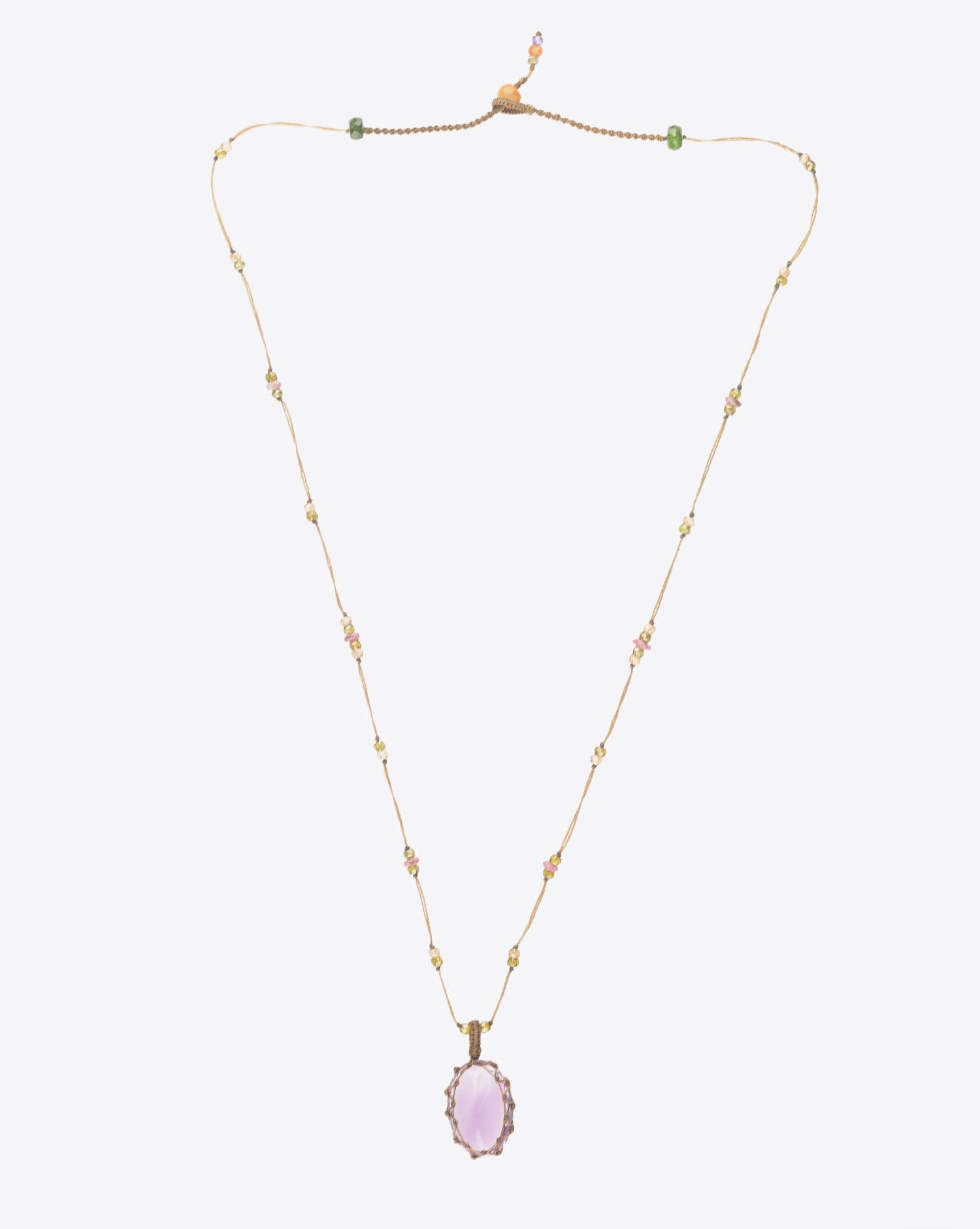 Sharing Collier Court TIBETAN Sur Cordon Beige - Amethyste  