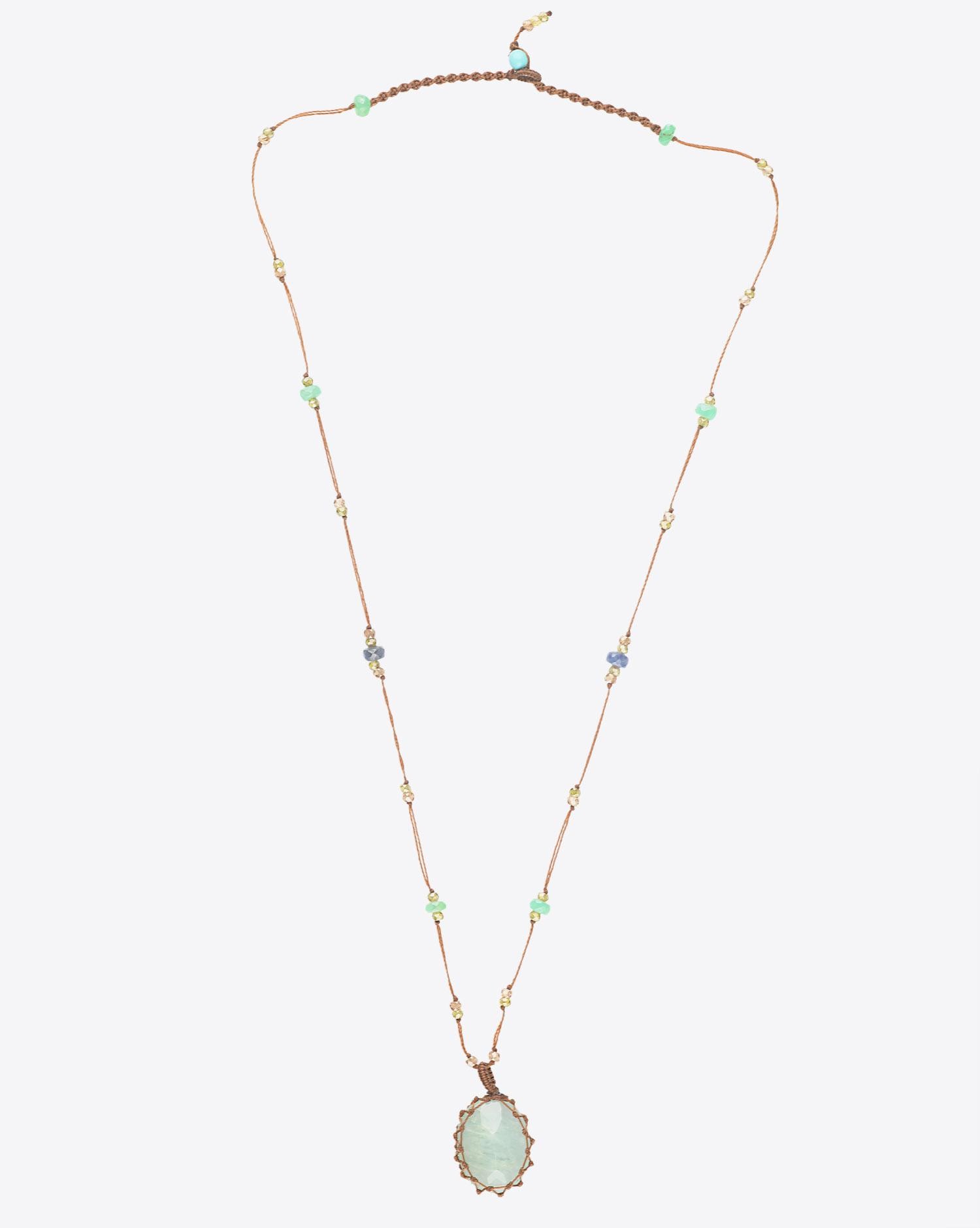 Sharing Collier Court TIBETAN Sur Cordon Tabac - Aquamarine  