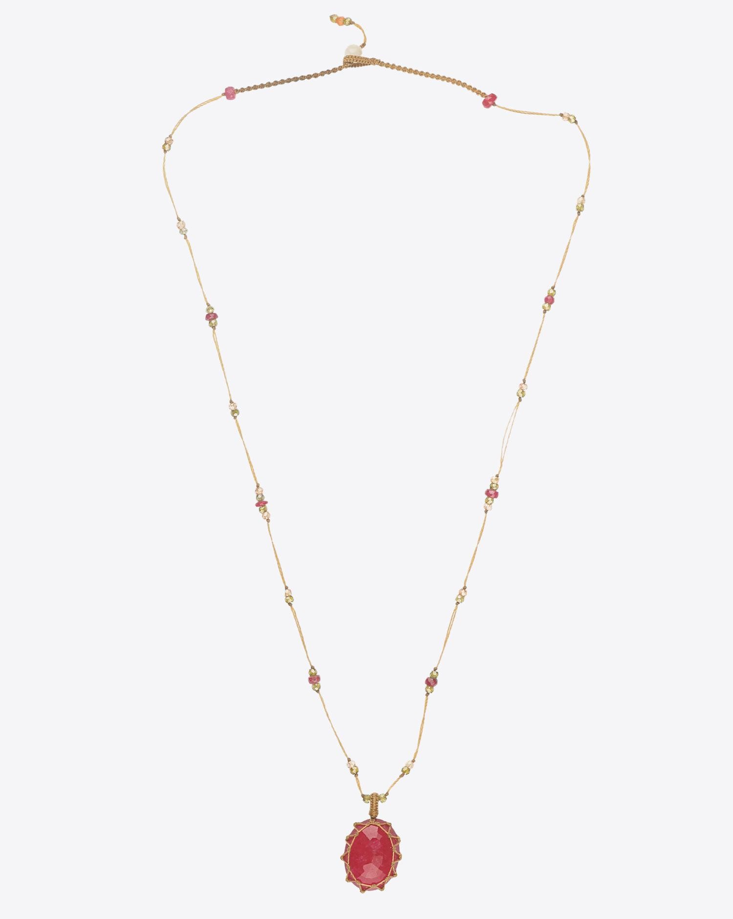 Sharing Collier Court TIBETAN Sur Cordon Beige - Rubelite Pink  