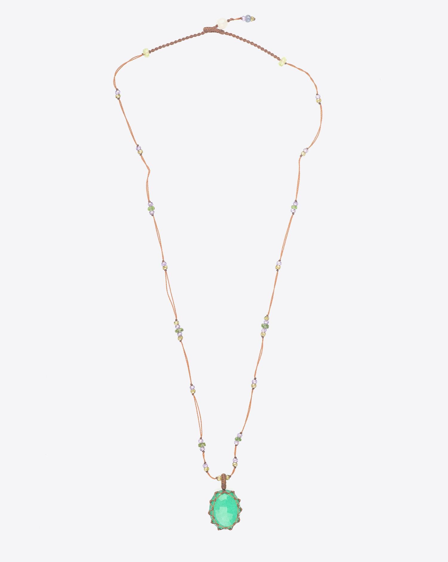 Sharing Collier Court TIBETAN Sur Cordon Tabac - Green Onyx  