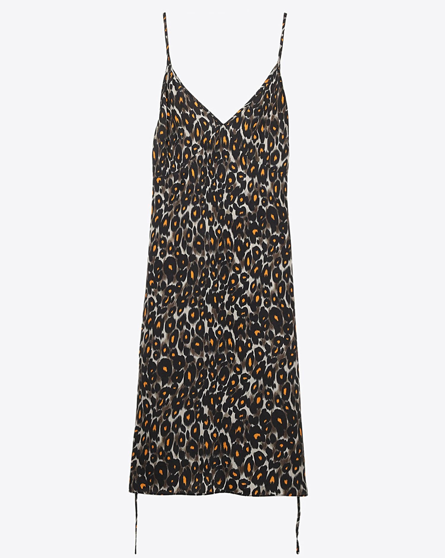R13 Denim Pré-Collection Midi Slip WBack Tie - GreyOrange Léopard