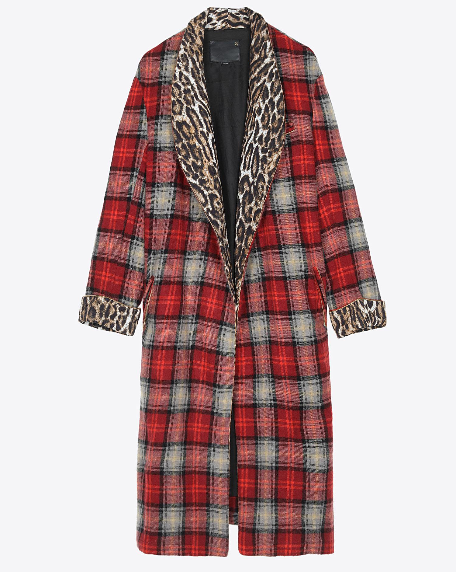 Image du produit R13 Denim Collection Winter Robe Jacket - Red/Grey Plaid W/Leopard