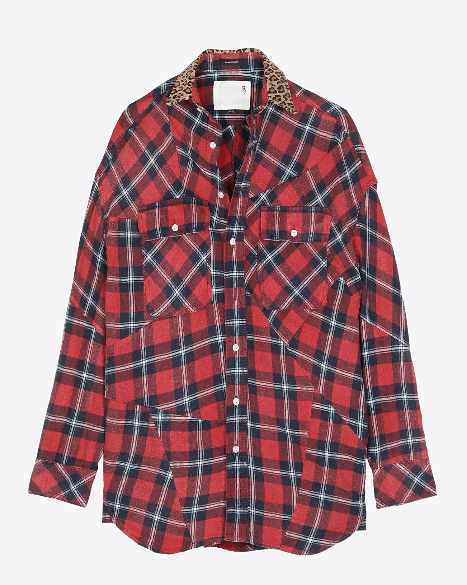 Image du produit R13 Denim Collection Patched Shirt - Red Plaid W/Leopard