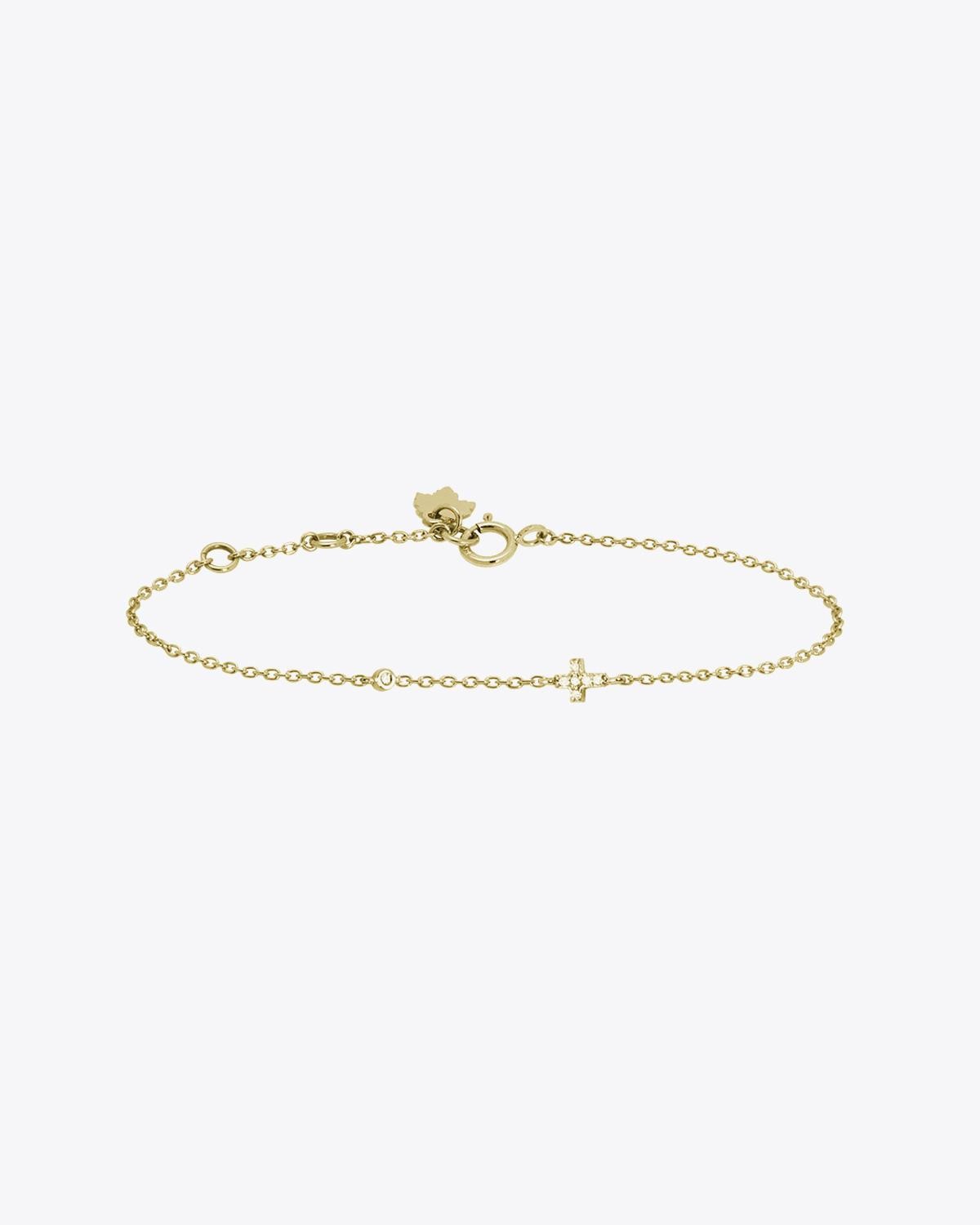 Feidt Bracelet Mini Croix + Diamant - Or Jaune 18K