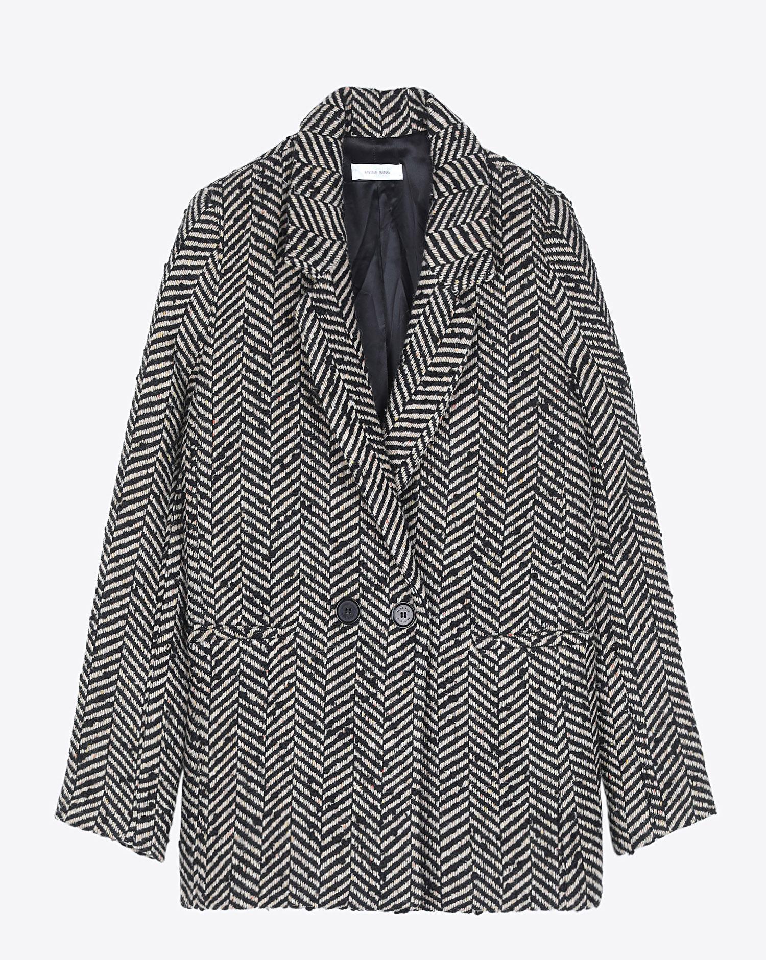 Anine Bing Fishbone Blazer - Cream And Black   