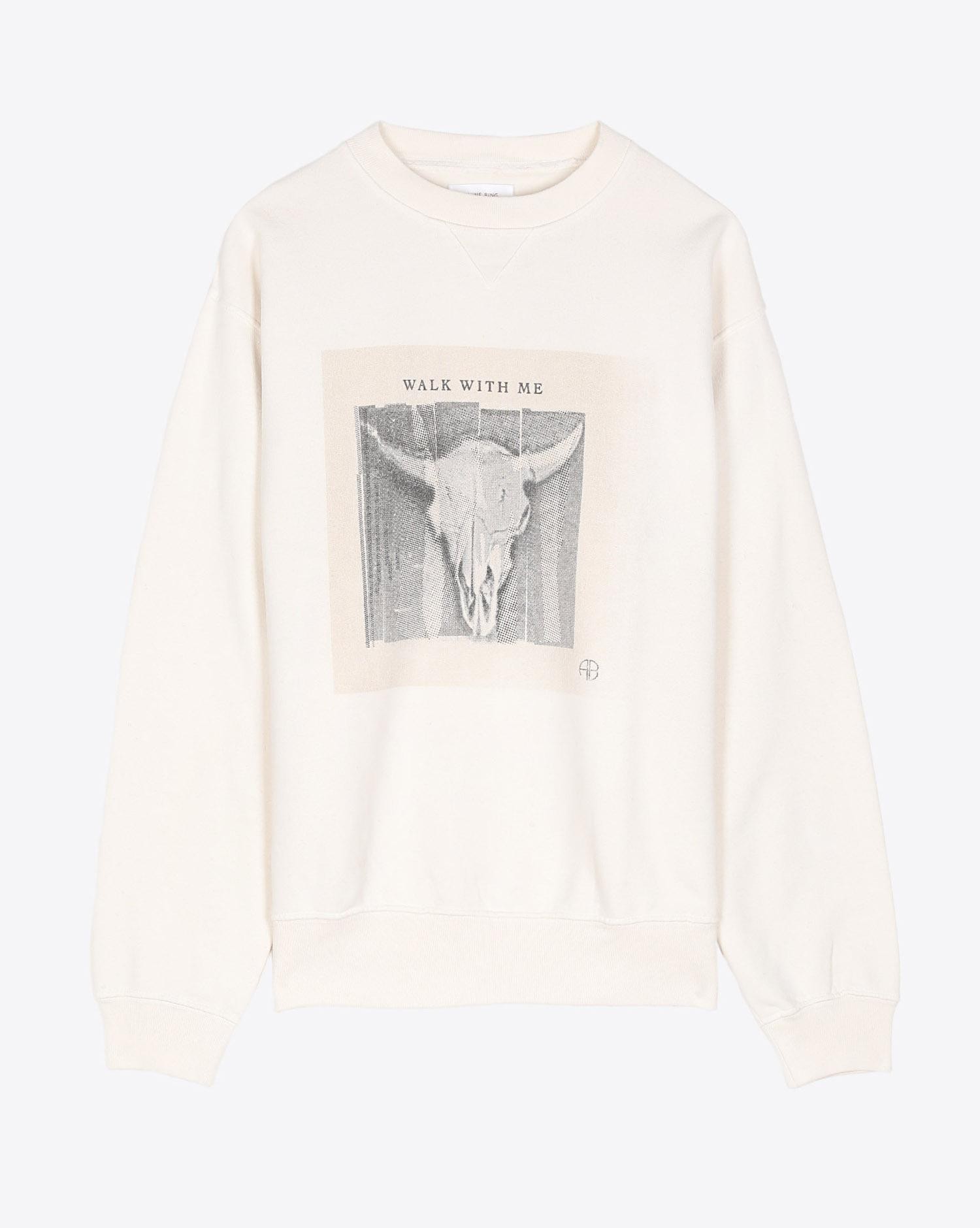 Anine Bing Ramona Sweatshirt Walk With Me - Ivory  
