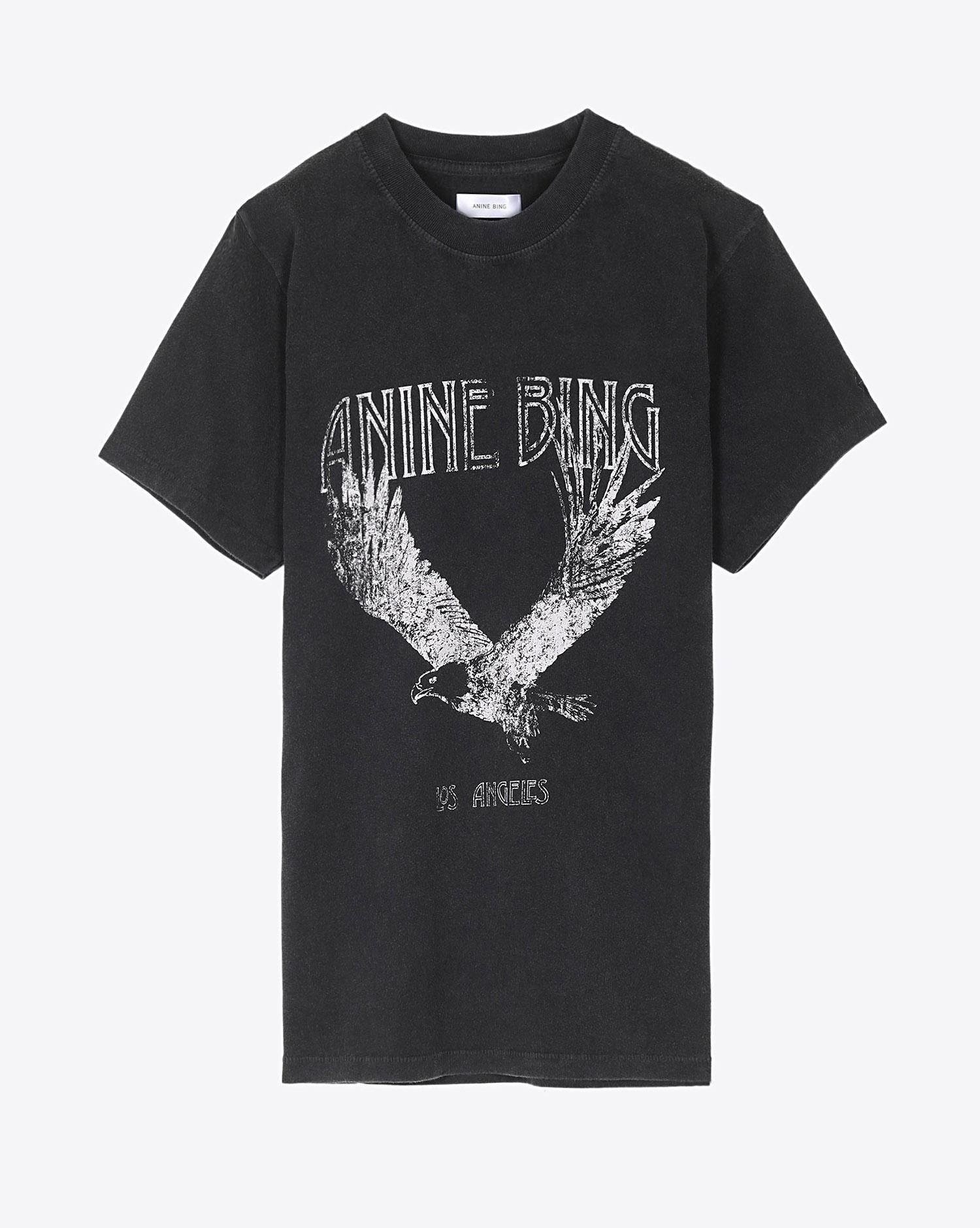 Tee-shirt noir imprimé aigle blanc Lili tee washed black Eagle Anine Bing 