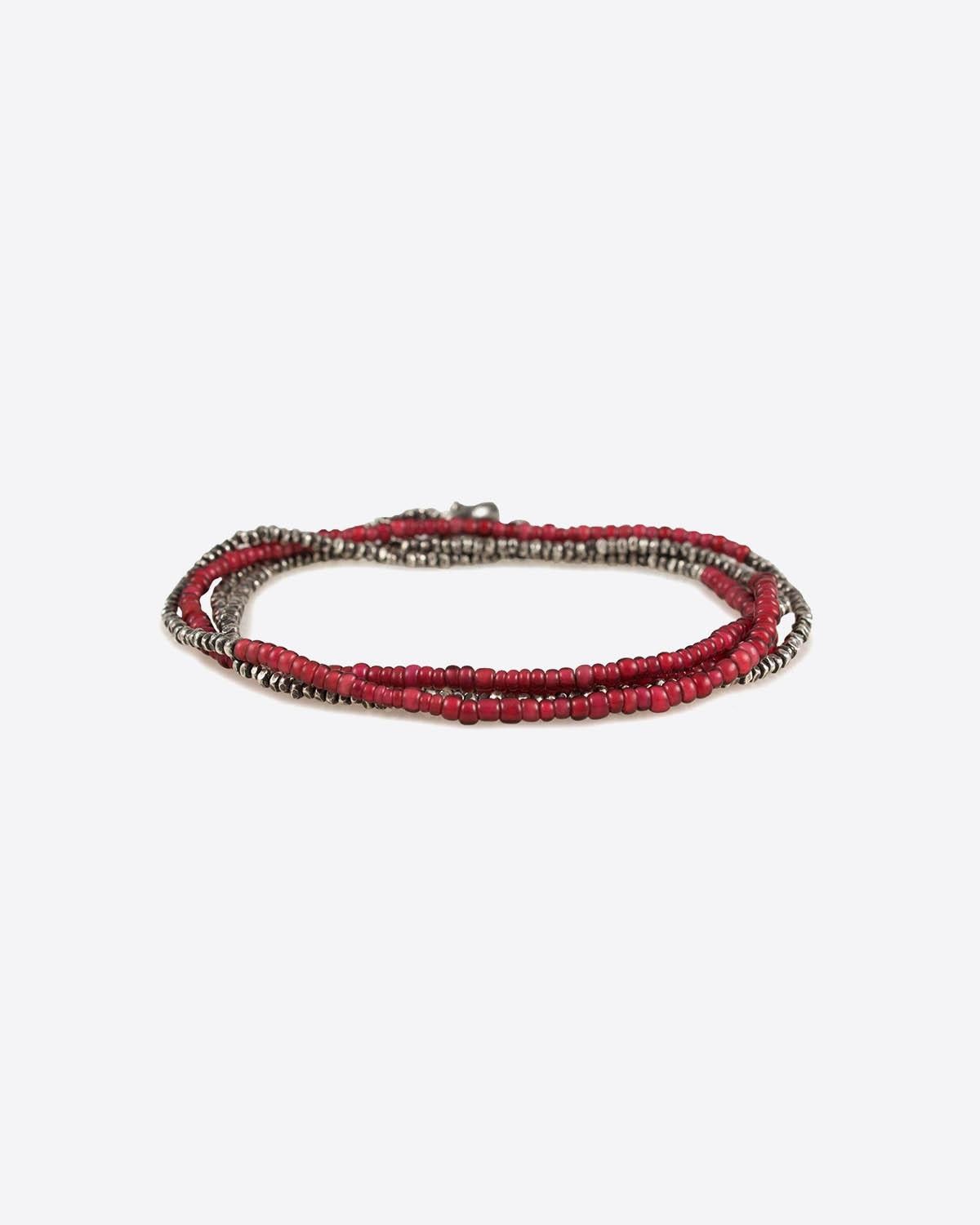 M.Cohen Bracelet Multi Tours Mini Perles Rouges et Argent  