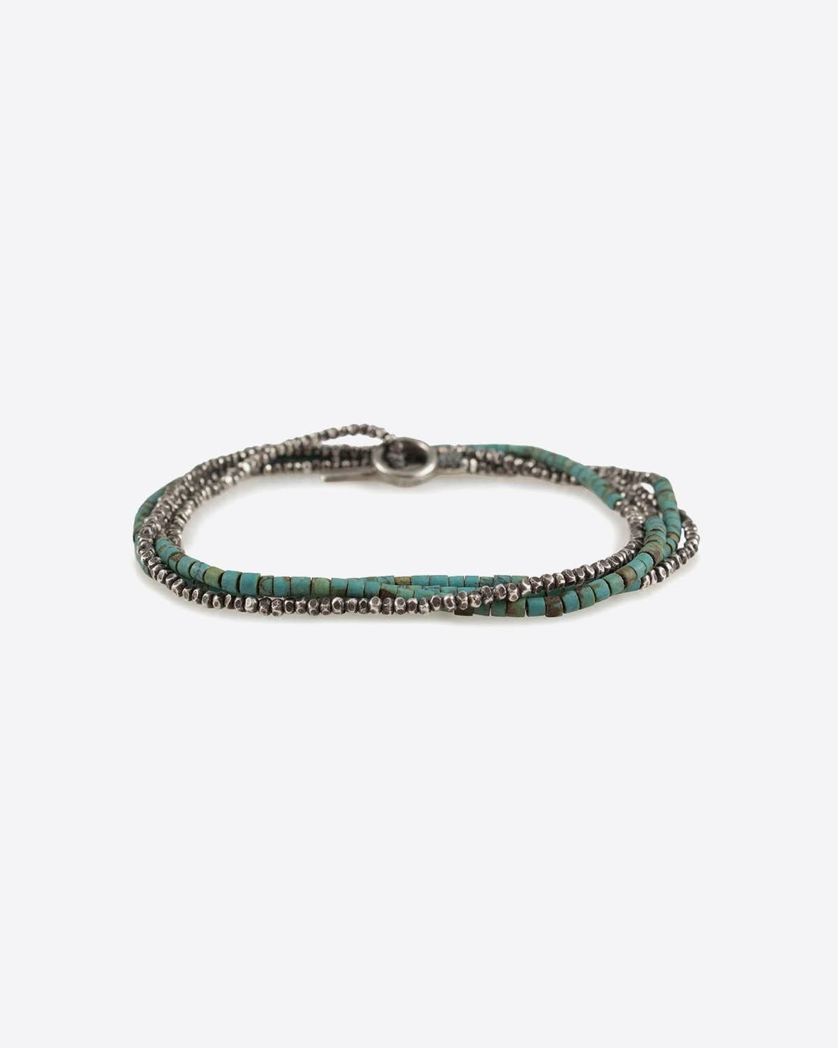 M.Cohen Bracelet Multi Tours Mini Perles Turquoise et Argent  