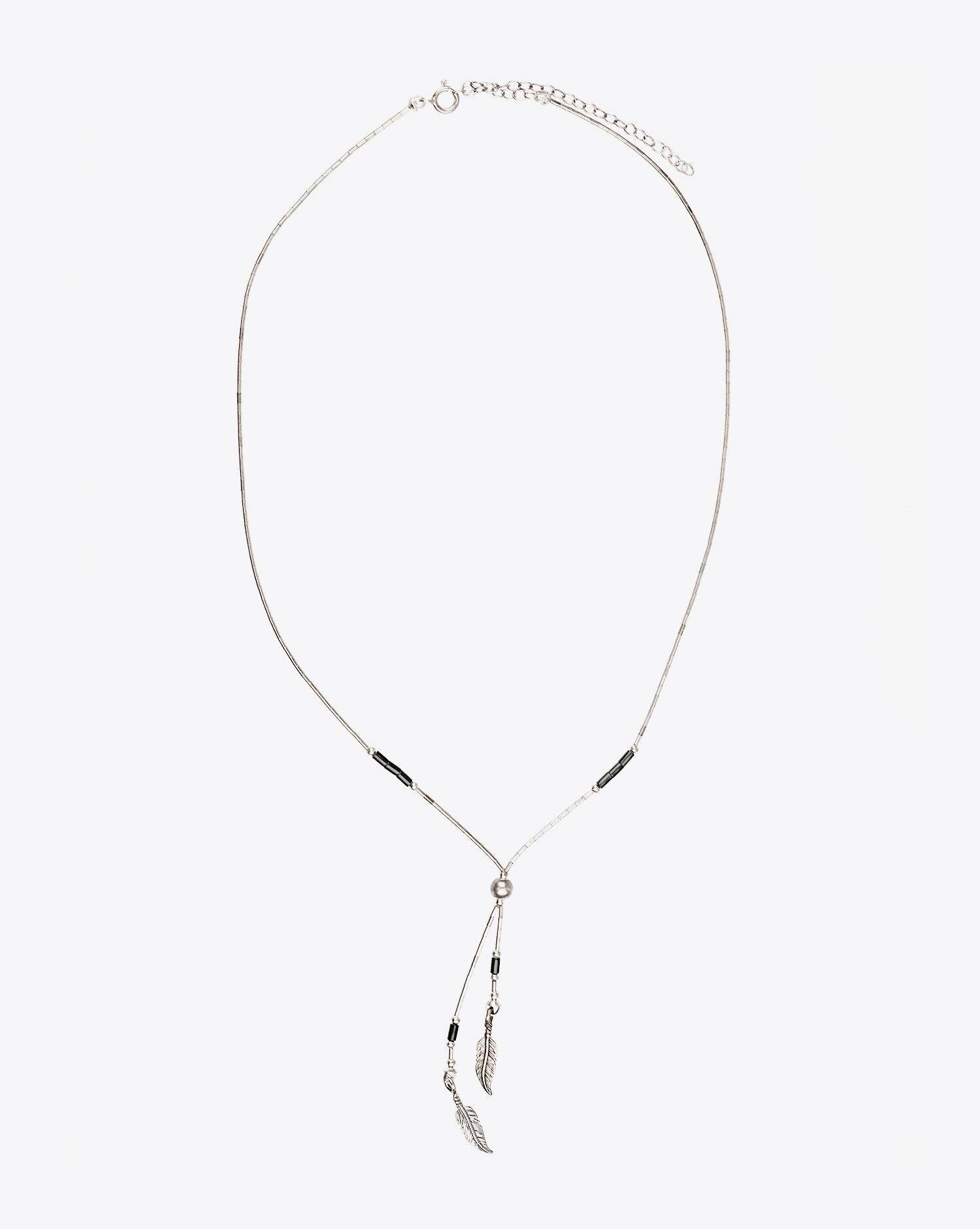 Harpo Collier Perles noires + 2 minis plumes