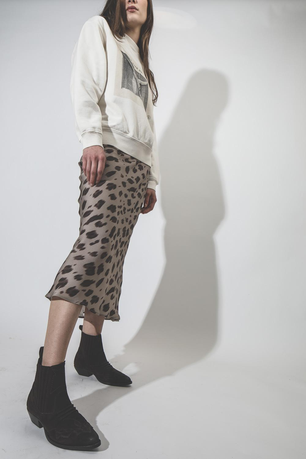 Anine Bing Bar Silk Skirt - Beige Leo   