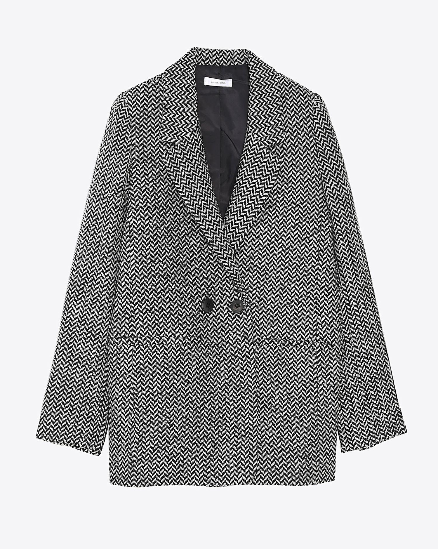 Anine Bing Fishbone Blazer - Black And Off White  