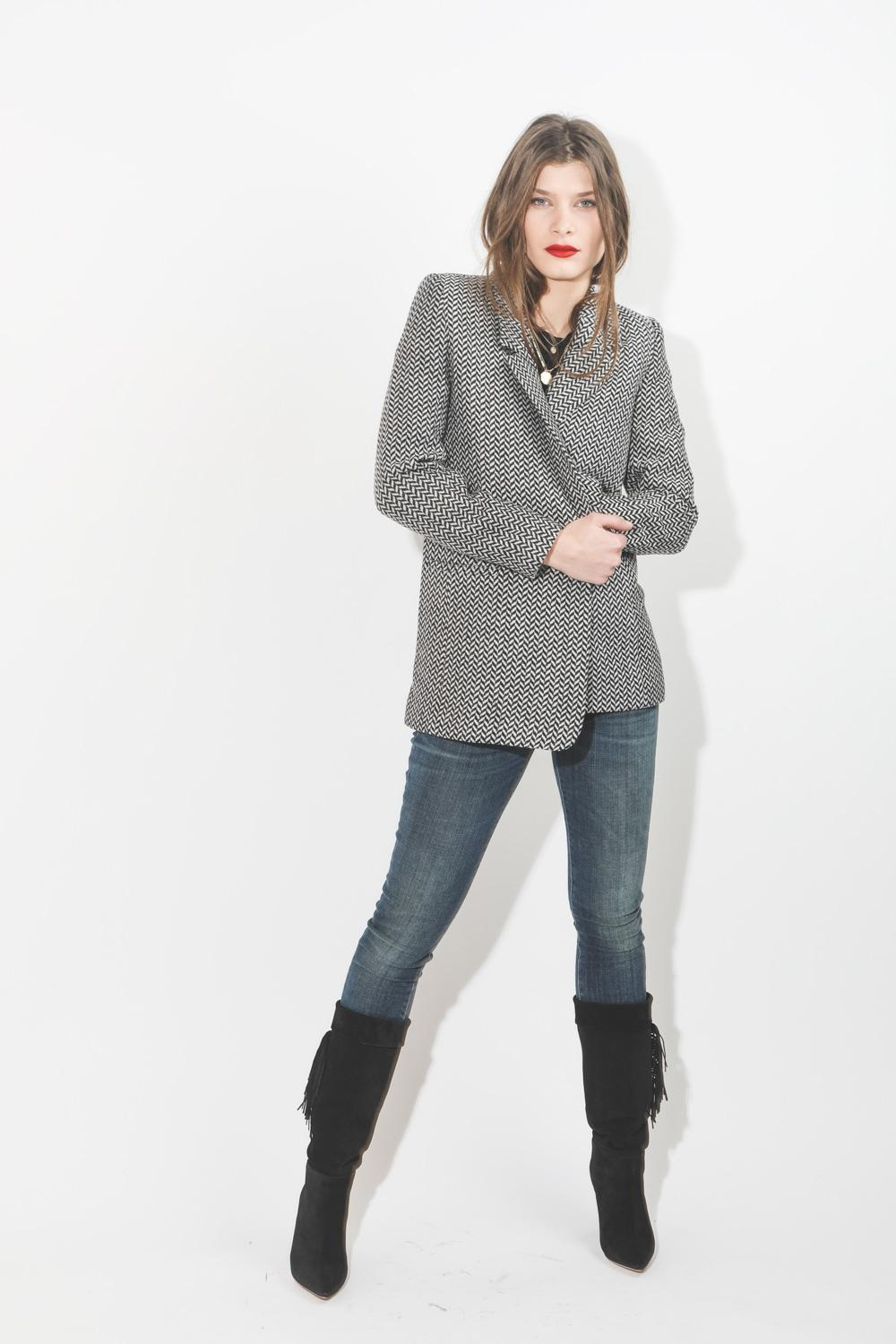 Anine Bing Fishbone Blazer - Black And Off White  