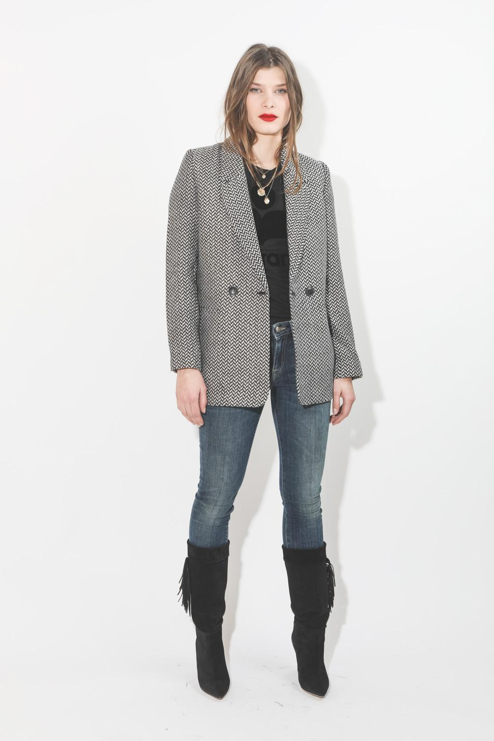 Anine Bing Fishbone Blazer - Black And Off White  