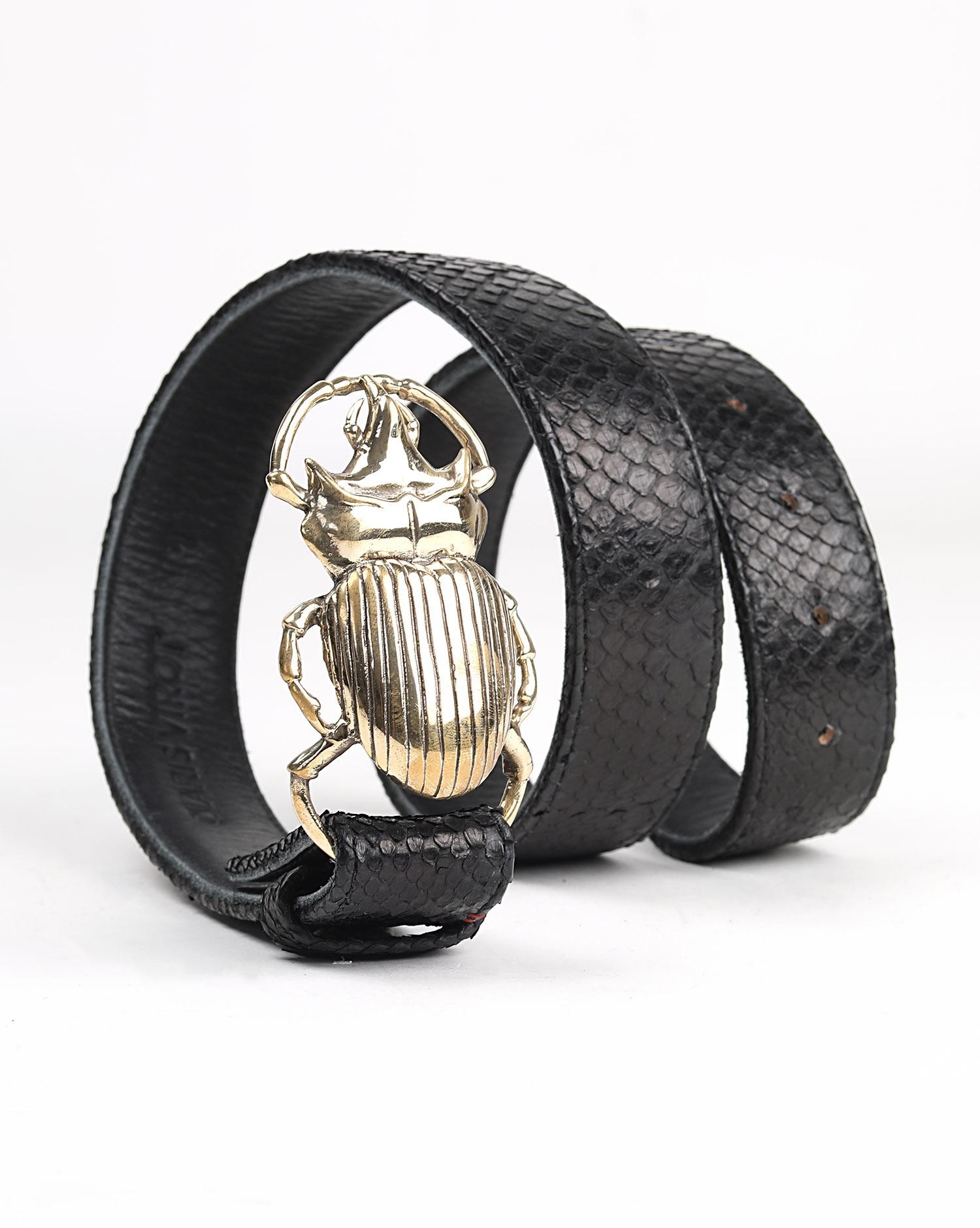 Claris Virot Ceinture Python Beetle - Noire Boucle Or  