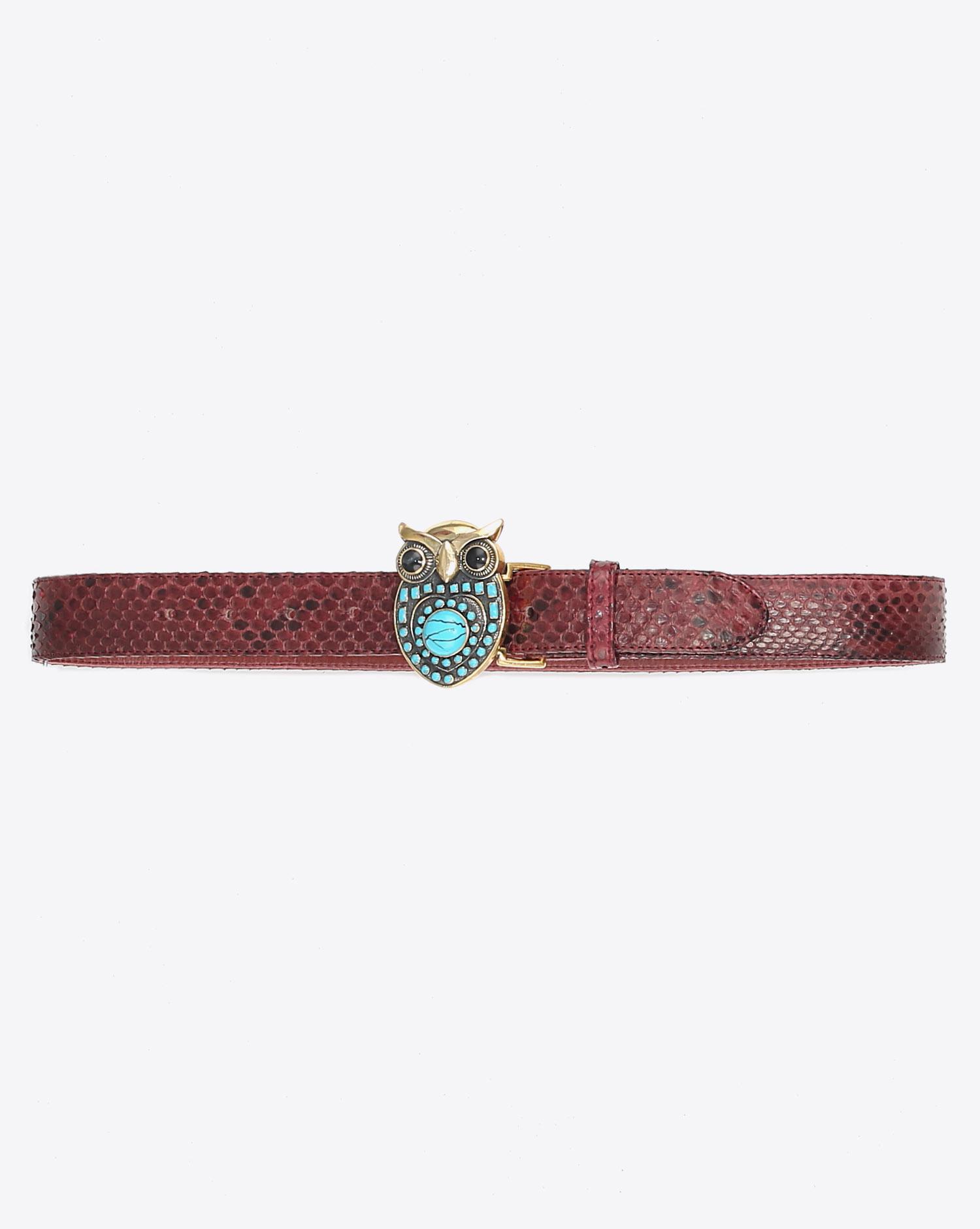 Claris Virot Ceinture Python Owl - Bordeaux Boucle dorée 