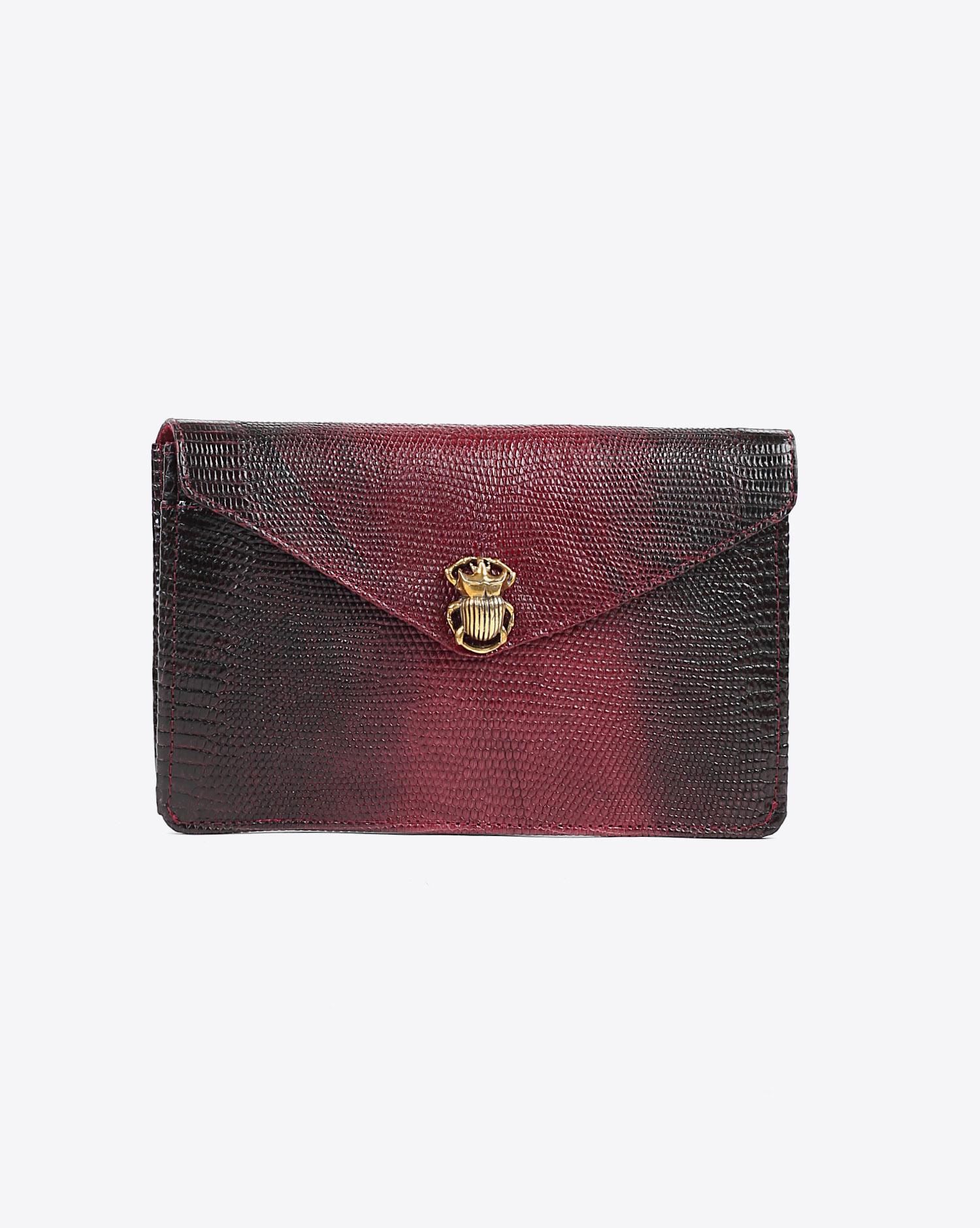 Claris Virot Porte Cartes Lezard Big Alex - Bordeaux Gradation  