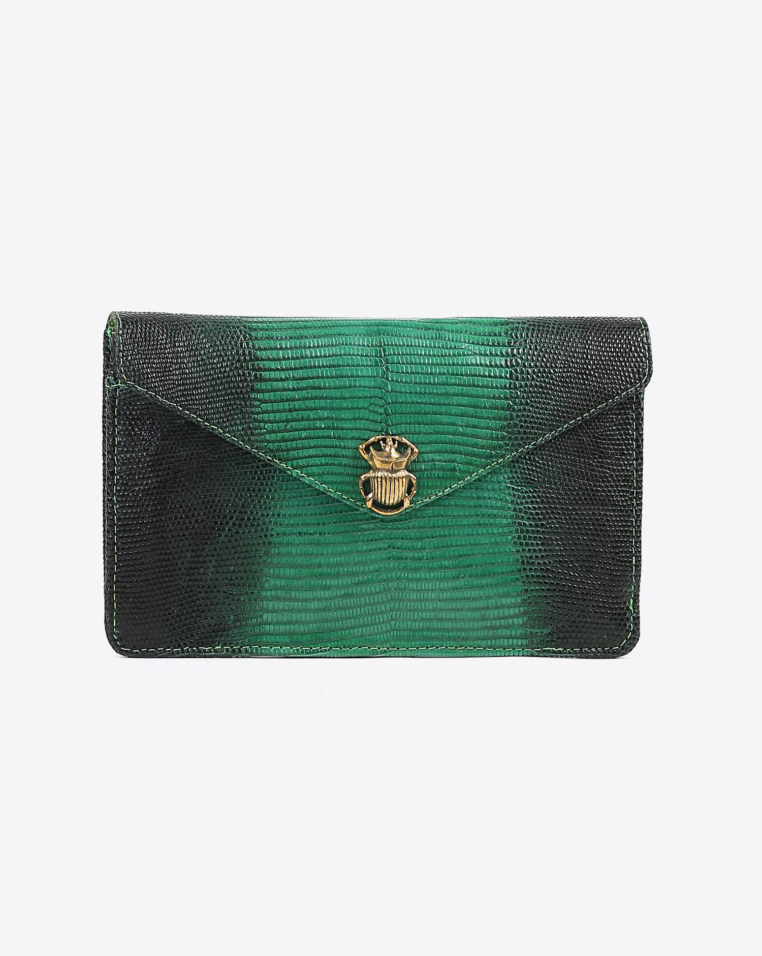 Claris Virot Porte Cartes Lezard big Alex - Vert Gradation  