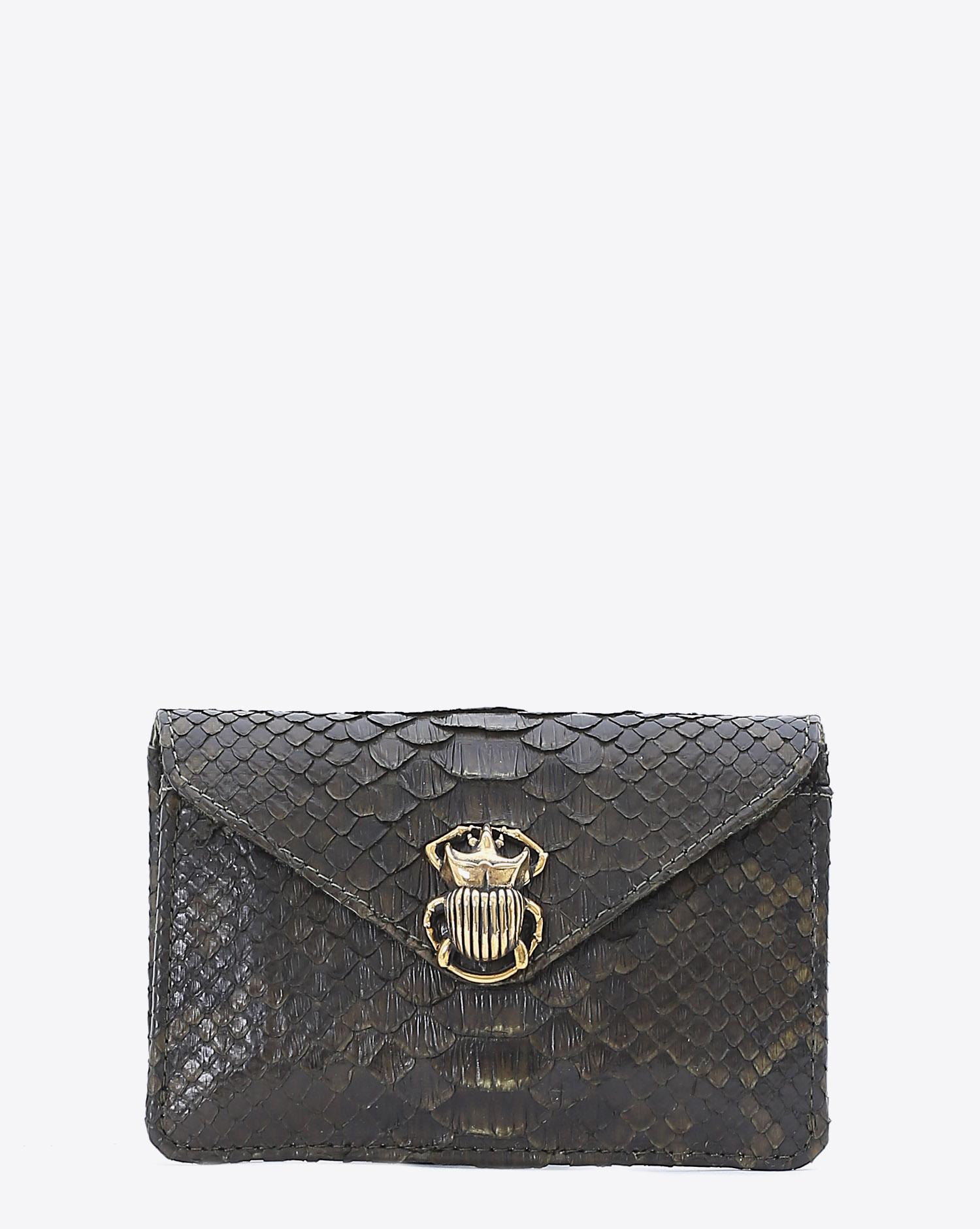 Claris Virot Porte Cartes Python Alex -  Dark Kaki  