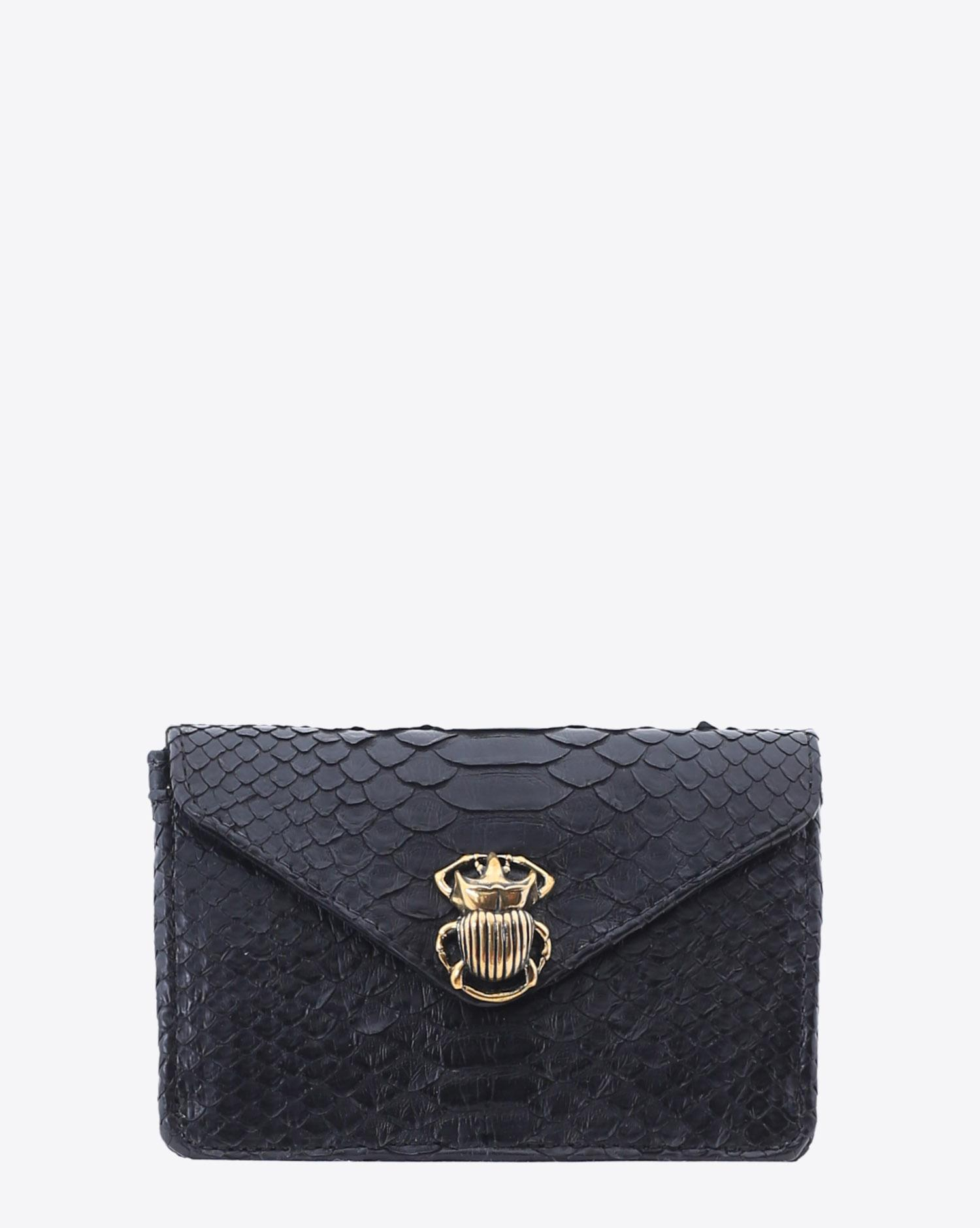 Claris Virot Porte Cartes Python Alex - Noir Scarabee doré  