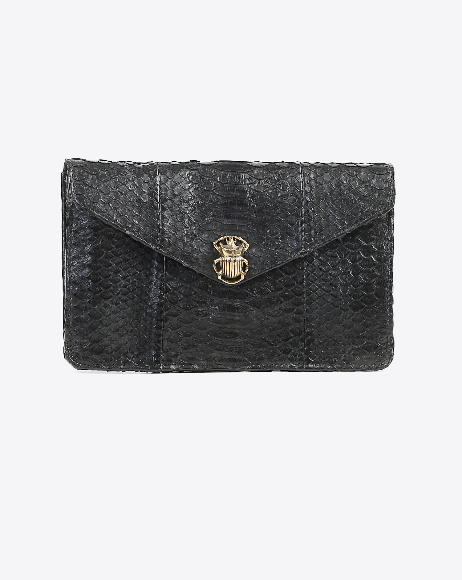 Claris Virot Porte Cartes Python Big Alex - Noir - Or 