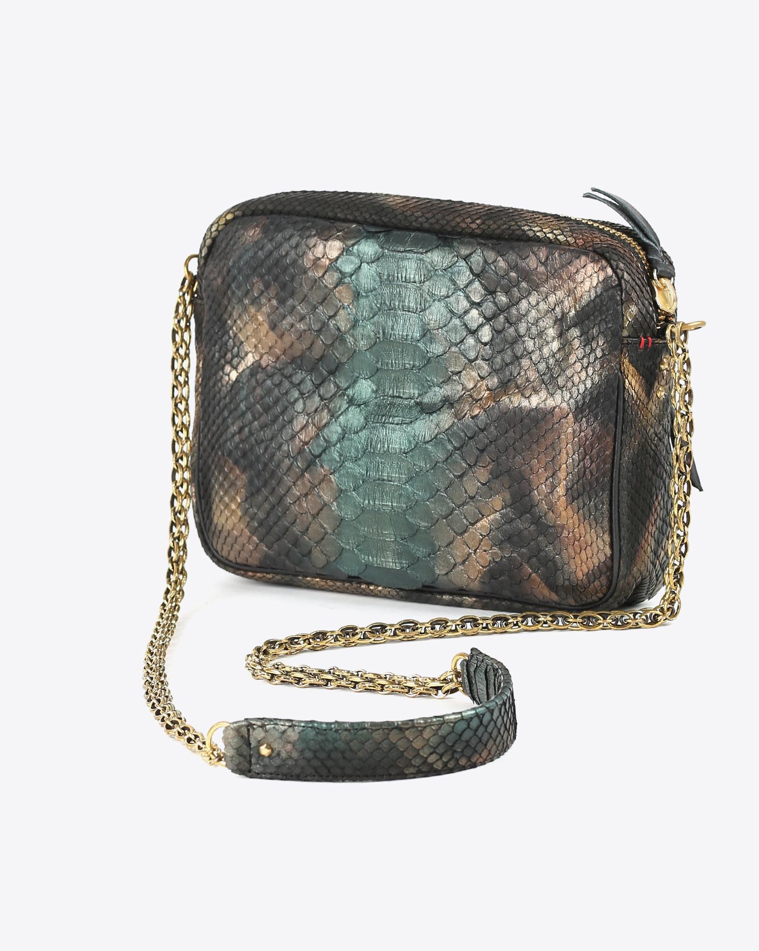 Claris Virot Sac Python Big Charly - New Metallic Peacock Chaine   