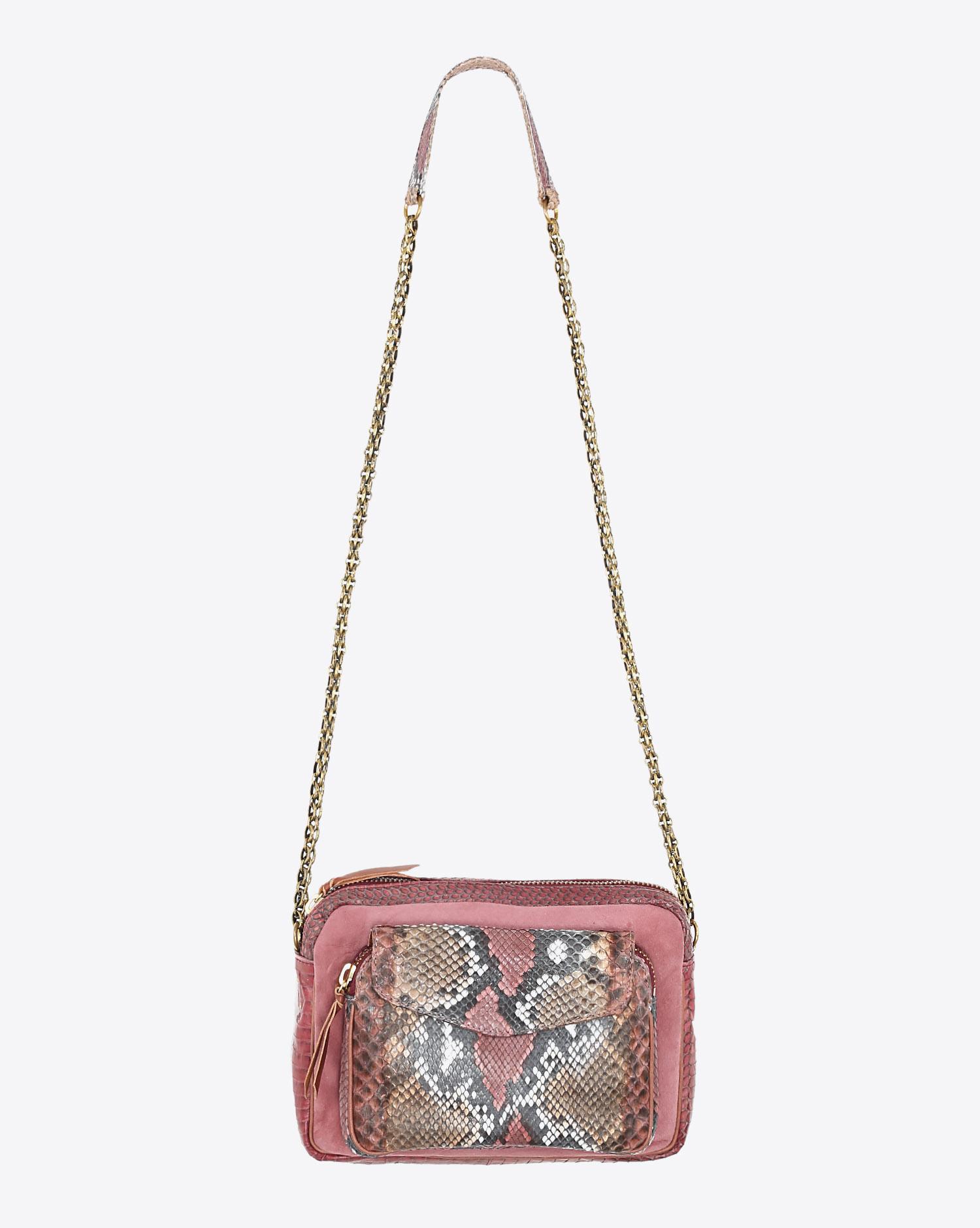 Claris Virot Sac Python Big Charly - Rose Painted Chaine  