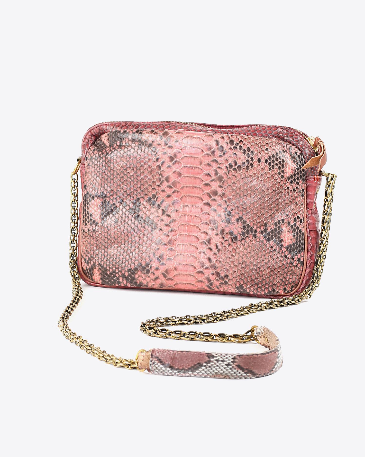 Claris Virot Sac Python Big Charly - Rose Painted Chaine  