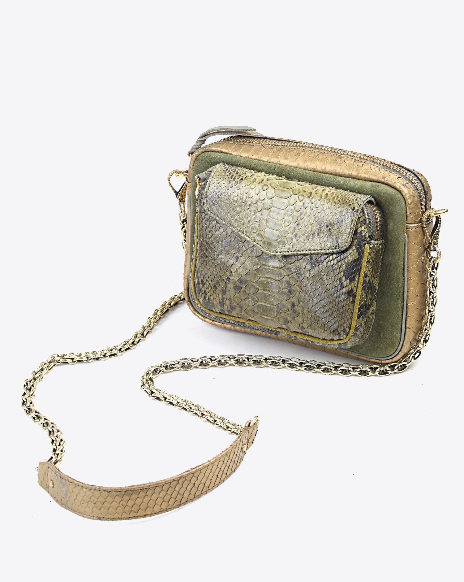 Claris Virot Sac Python Big Charly Kaki Dore Suede