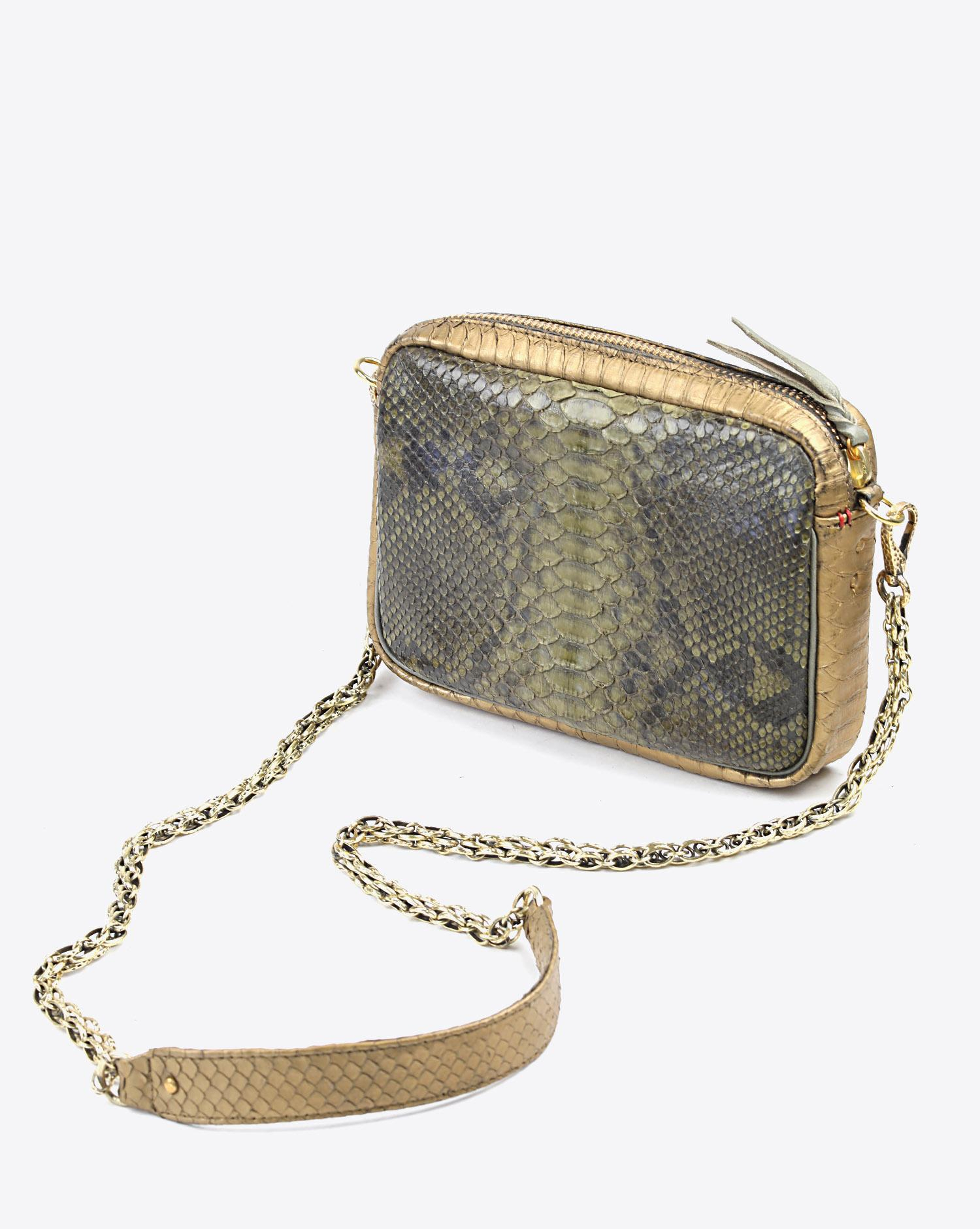 Claris Virot Sac Python Big Charly Kaki Doré Suede   