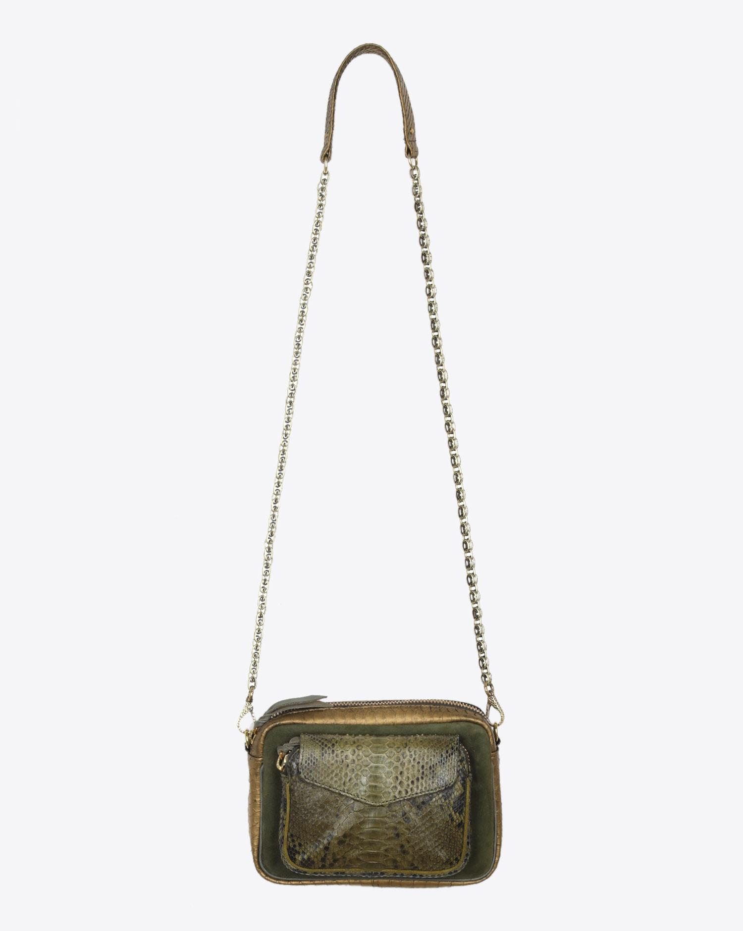 Claris Virot Sac Python Charly Kaki Dore Suede