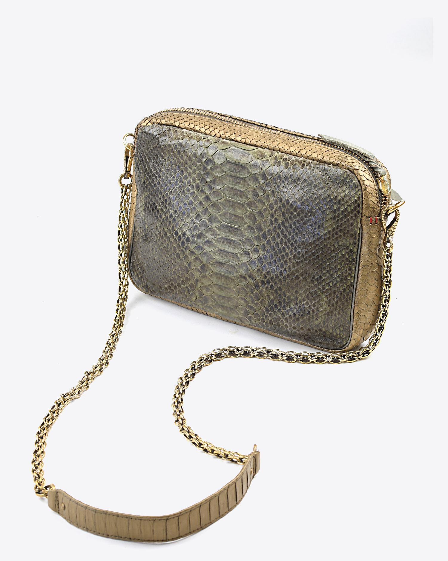 Claris Virot Sac Python Charly Kaki Doré Suede  