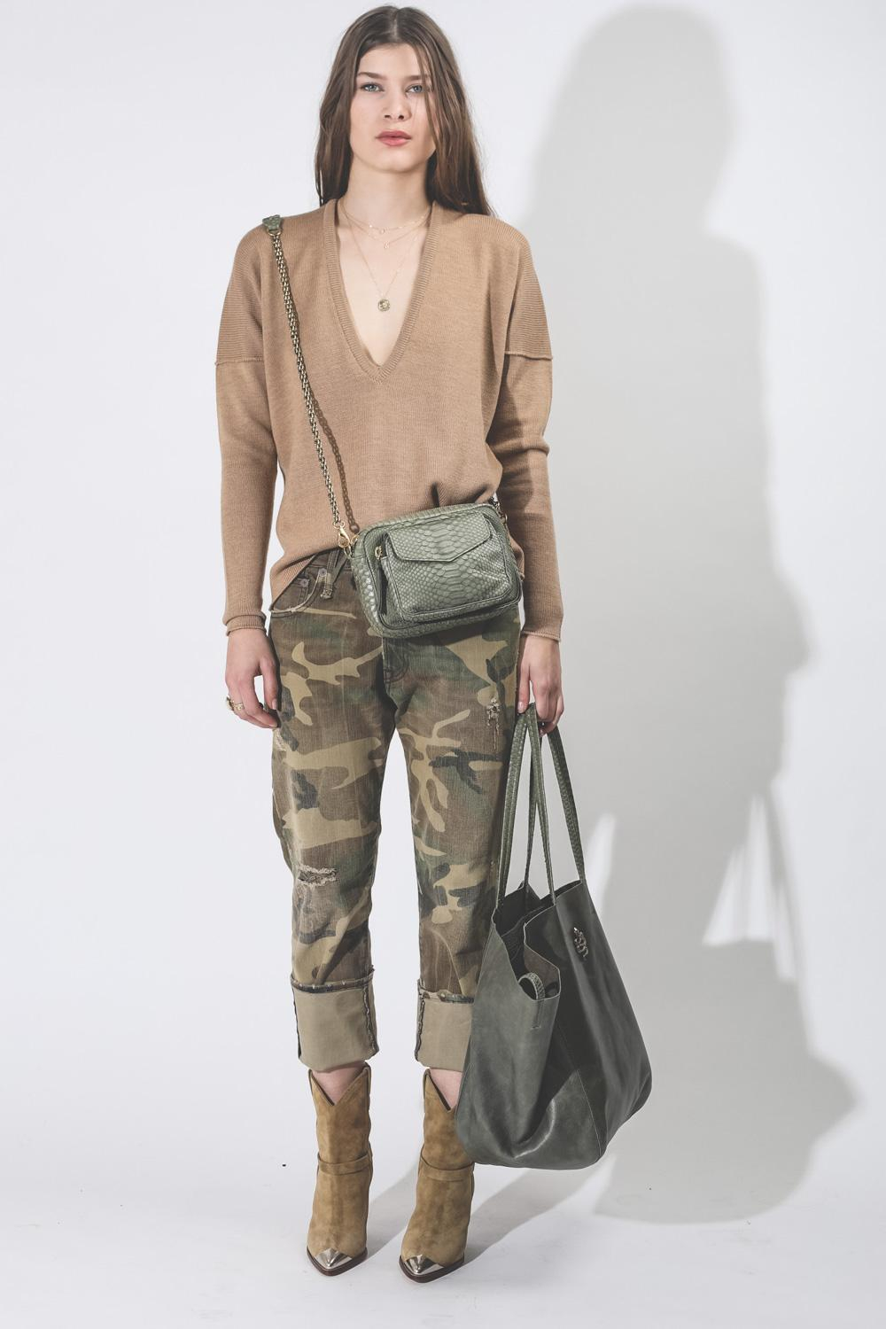 Claris Virot Sac Python Charly Militaire Chaine Or  