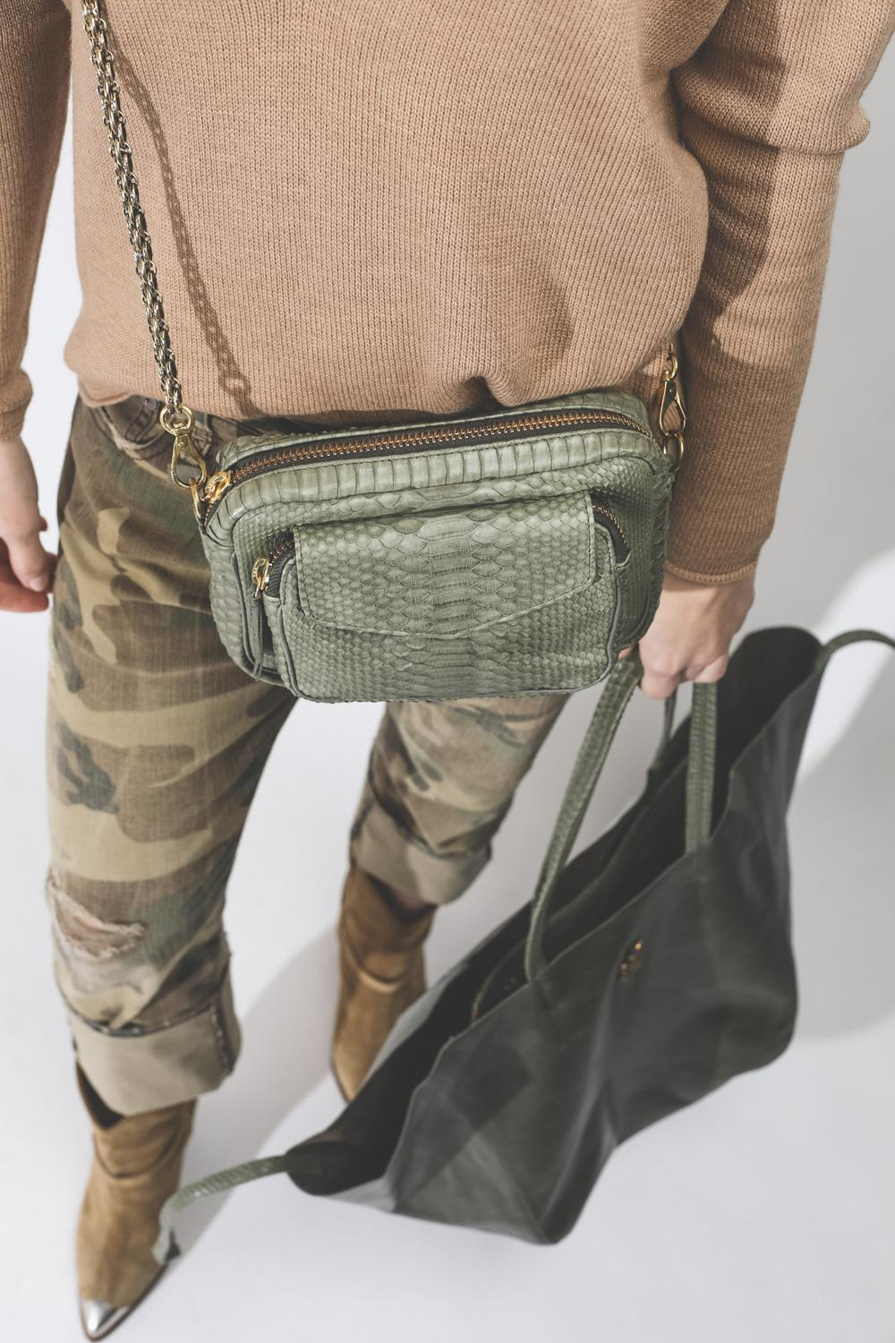 Claris Virot Sac Python Charly Militaire Chaine Or  