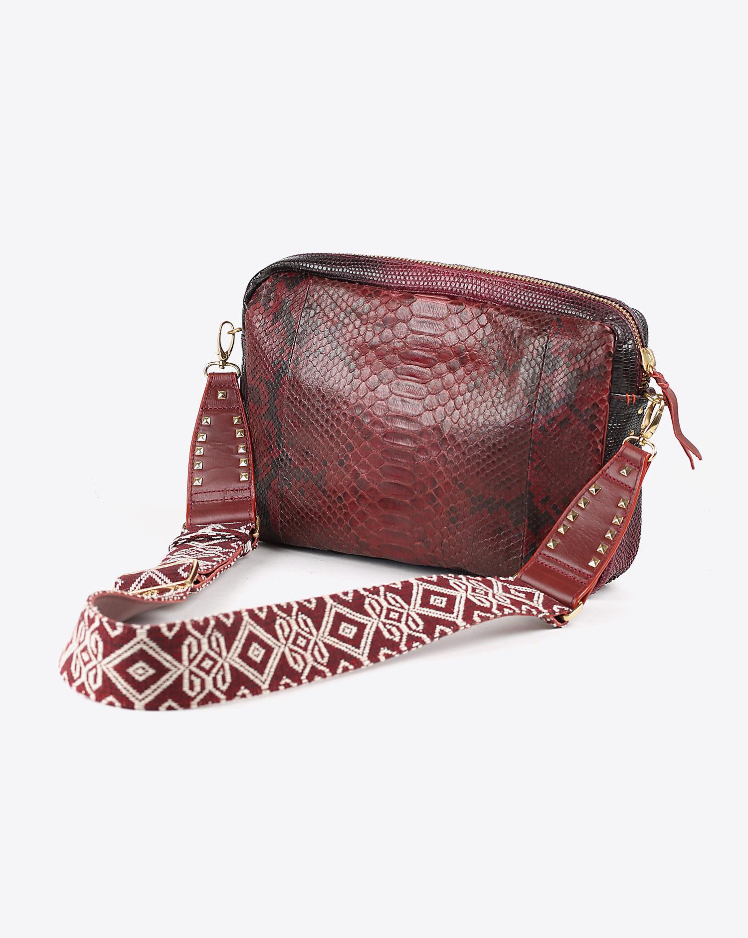 Claris Virot Sac Python Jumbo Charly - Tricolore Bordeaux avec bandouliere  