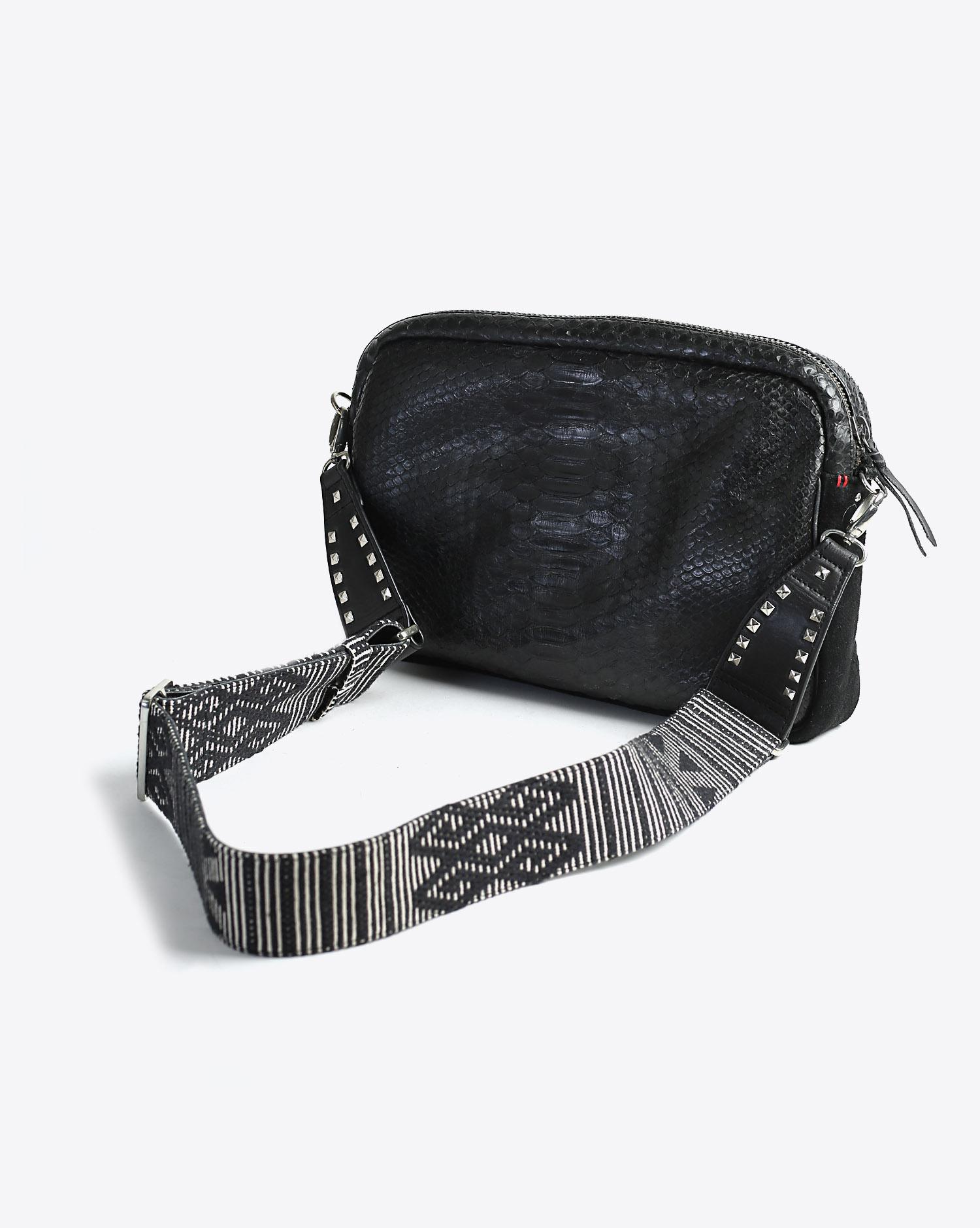 Claris Virot Sac Python Jumbo Charly - Trimat Noir avec Bandouiliere  