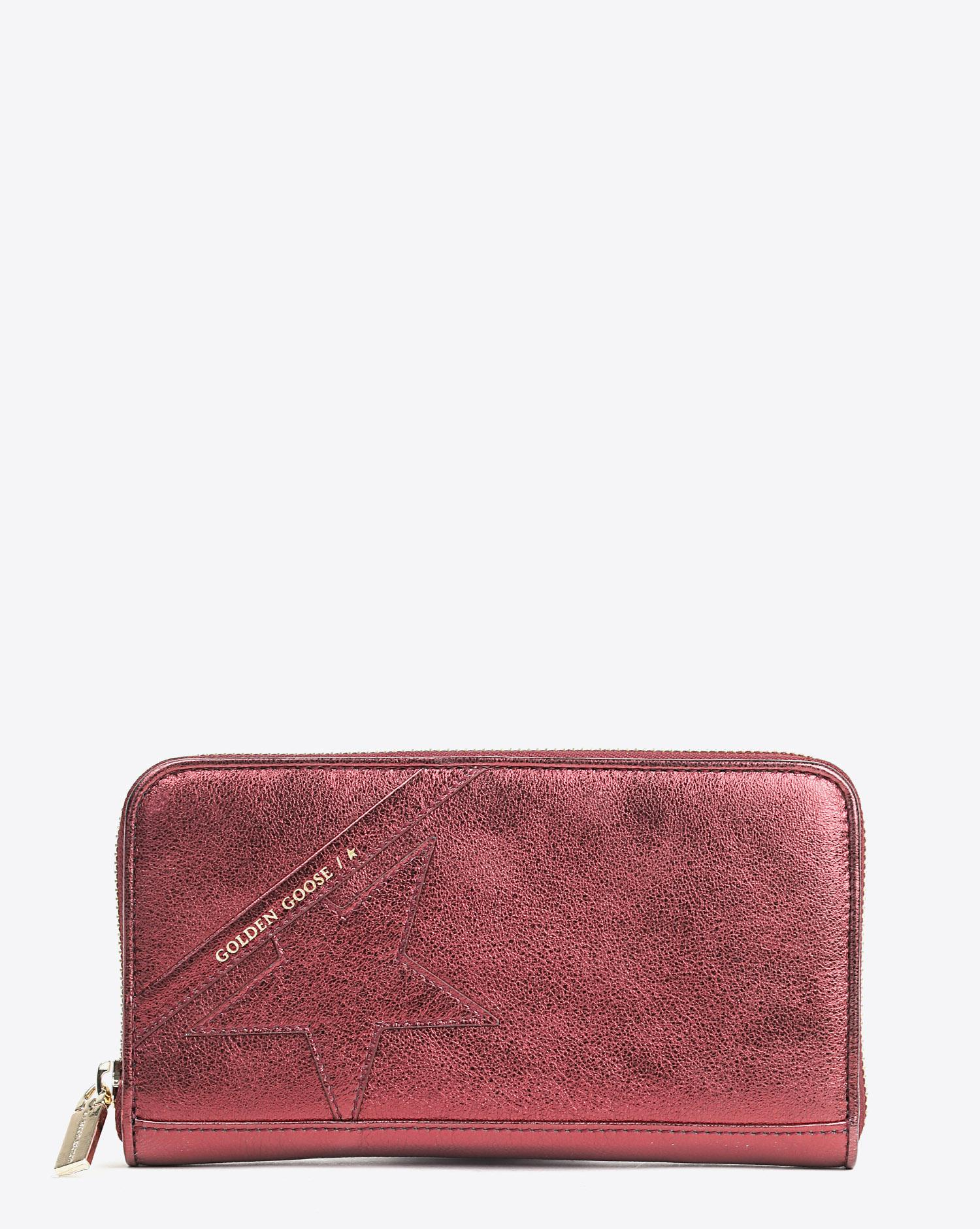 Golden Goose Accessoires Pré-Collection Star Large Zipped Around Laminated Leather - Metallic Aubergine 45314