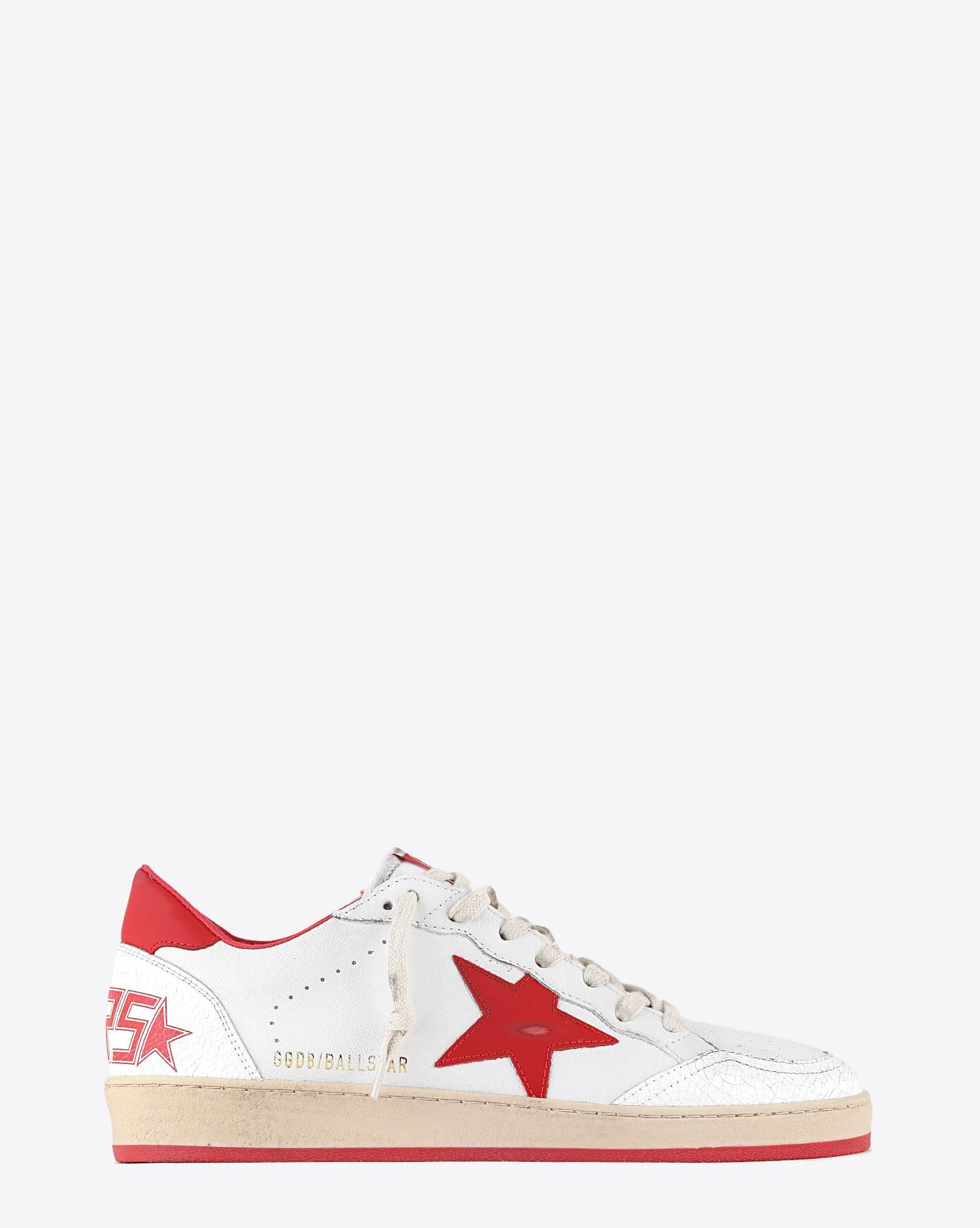 Golden Goose Men Ball Star - White Leather Crack - Stawberry Red Star 10275  