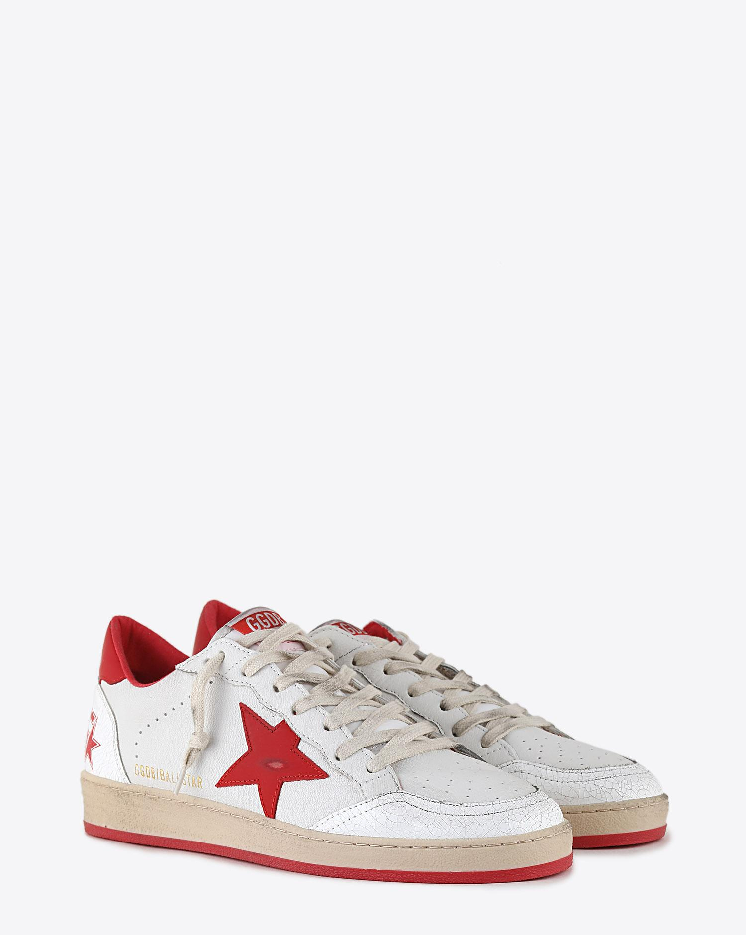 Golden Goose Men Ball Star - White Leather Crack - Stawberry Red Star 10275  