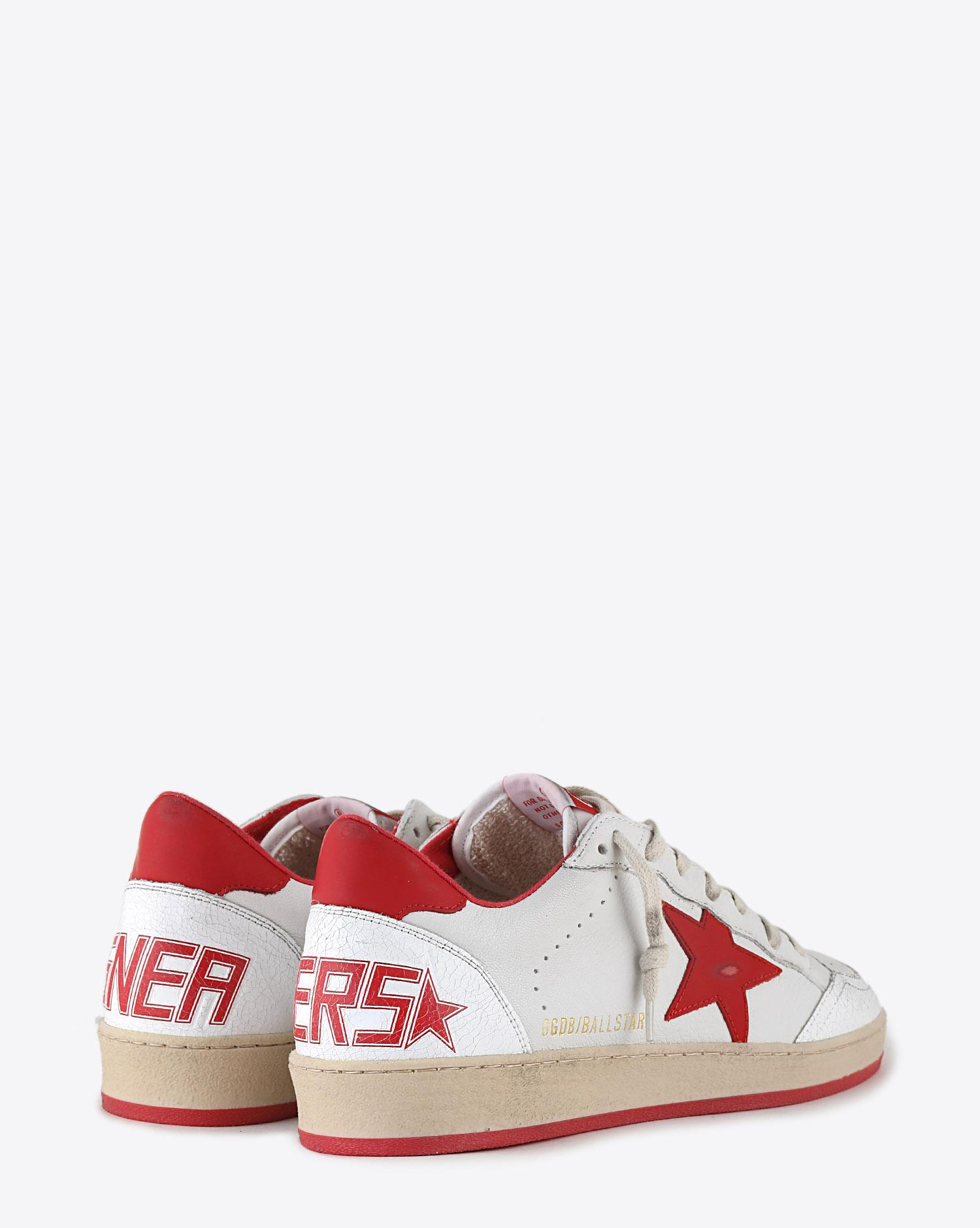 Golden Goose Men Ball Star - White Leather Crack - Stawberry Red Star 10275