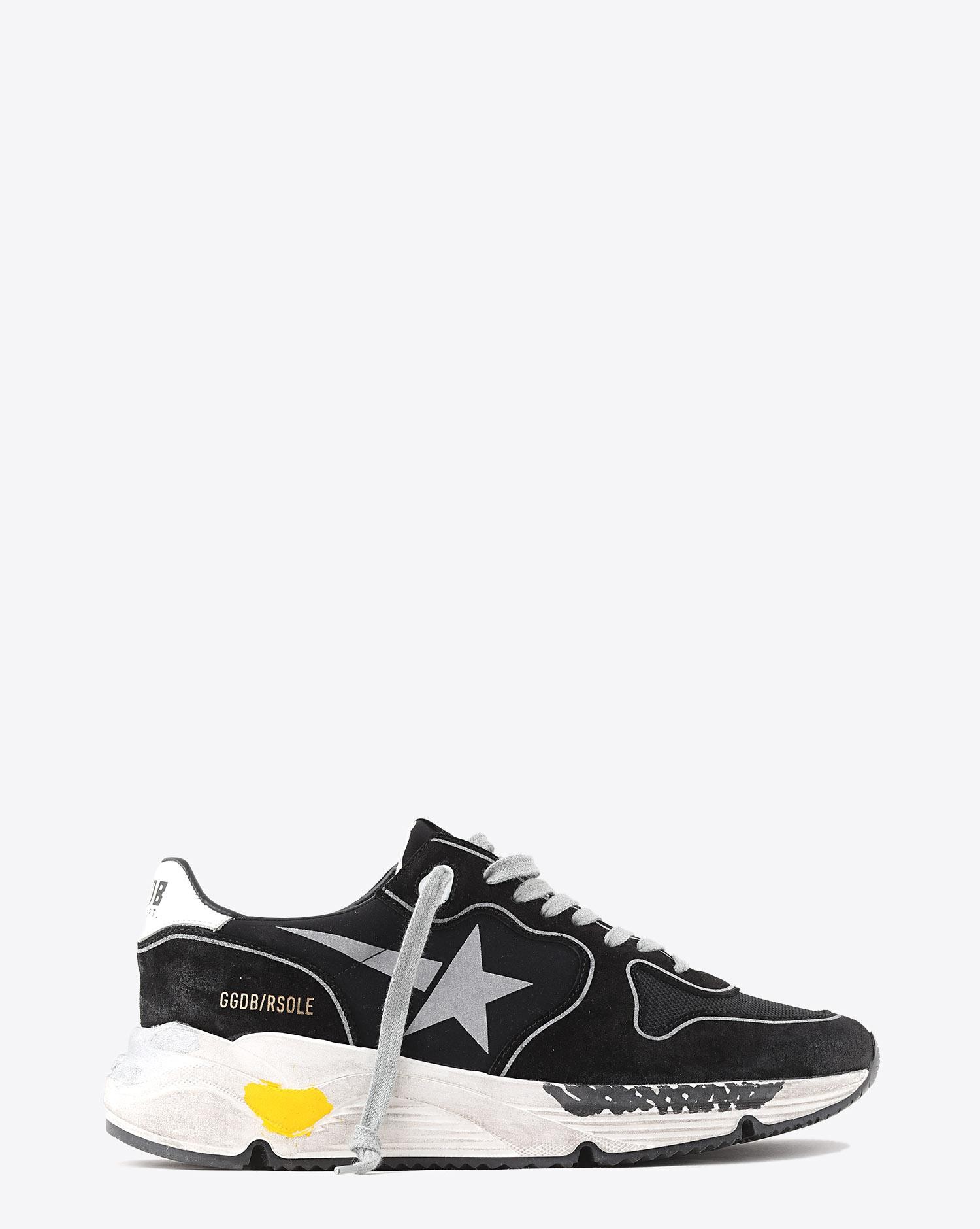 Golden Goose Men Permanent Sneakers Running Sole Black Lycra Silver Star 90178. Profil.   