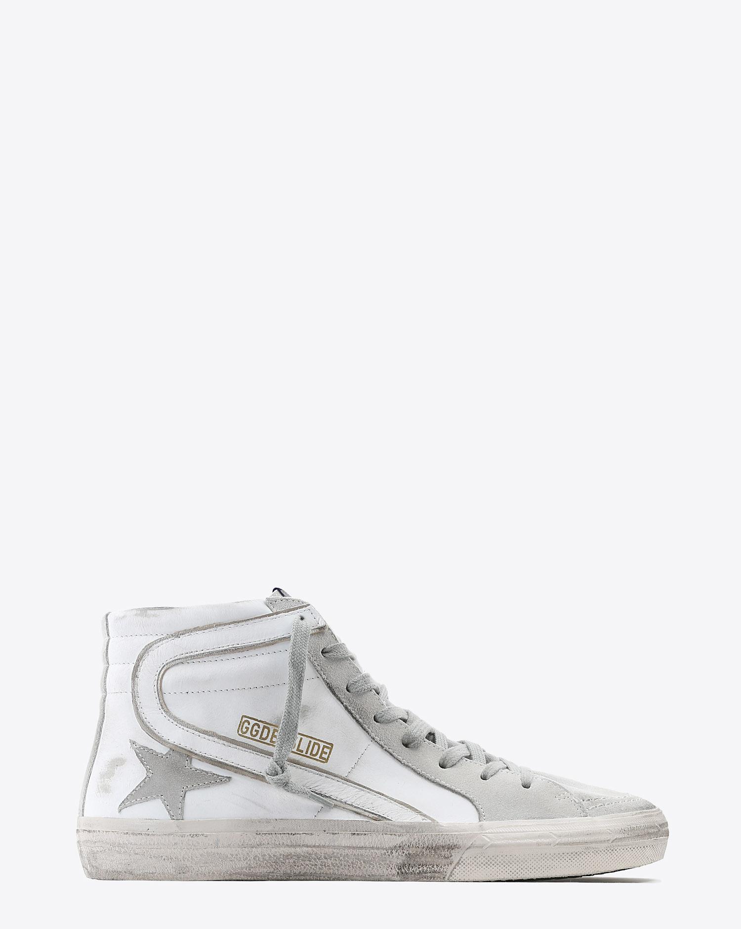 Golden Goose homme Sneakers montantes en cuir blanc Slide White Leather. Profil.   